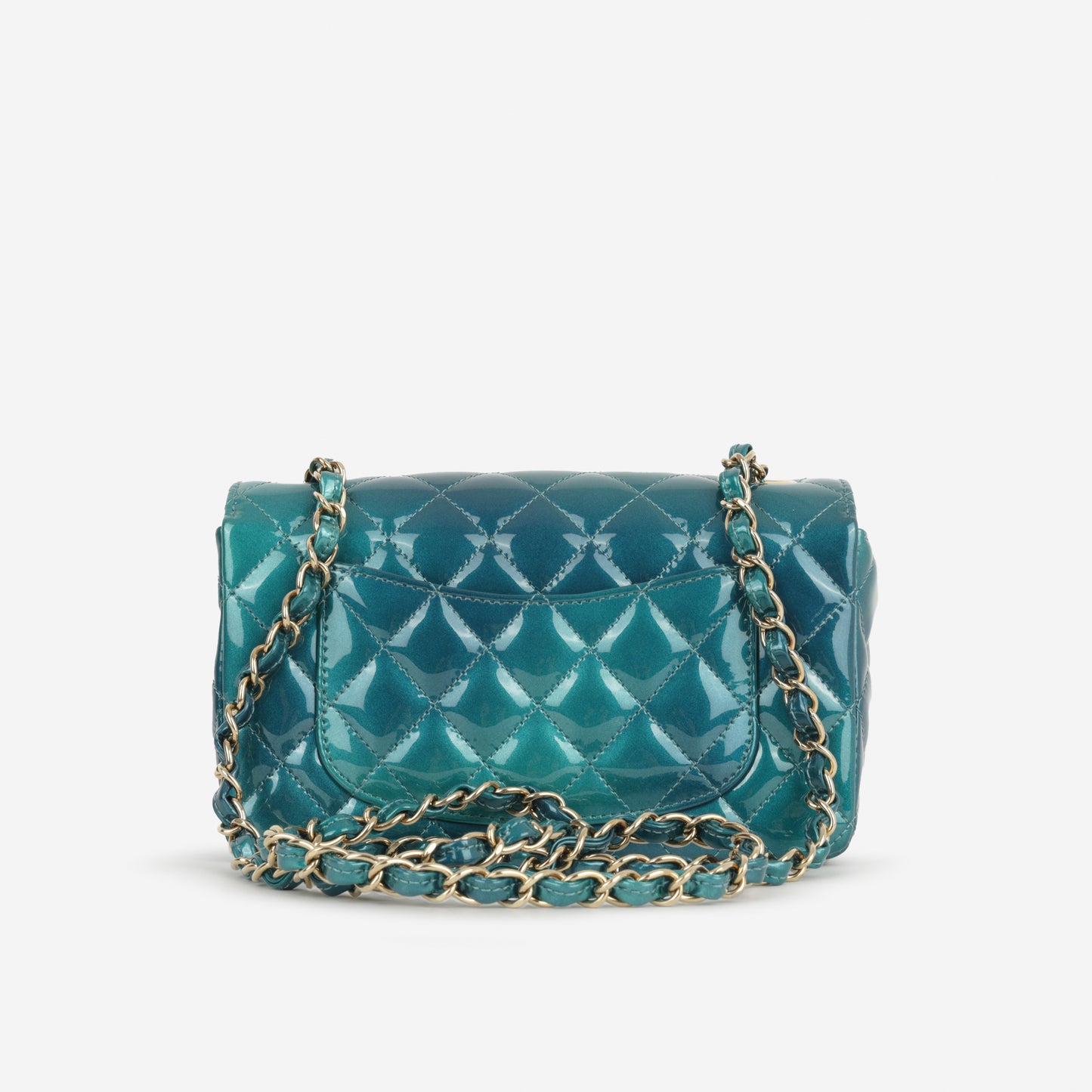 Chanel Mini Flap Rectangular - Blue Ombre Patent | Champagne Gold Hardware