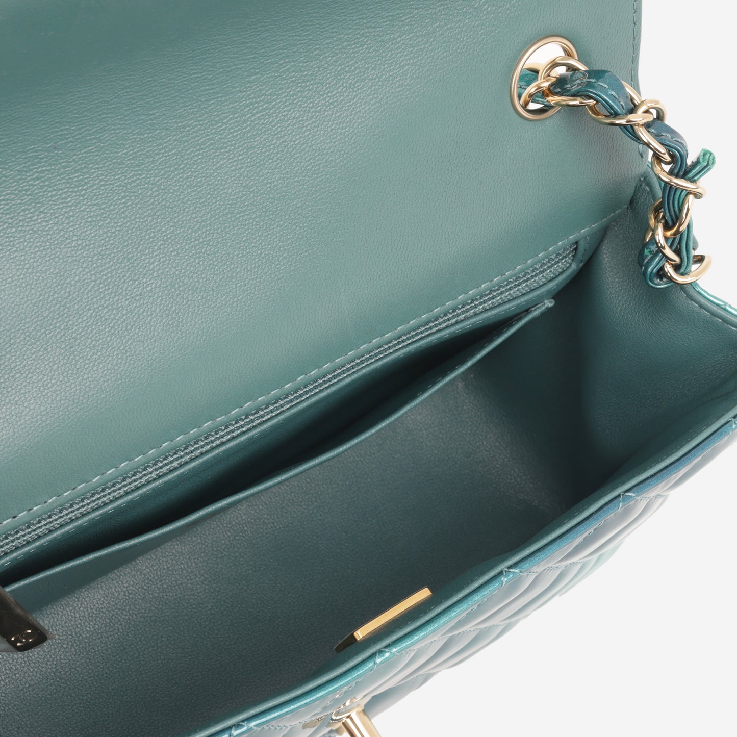 Chanel Mini Flap Rectangular - Blue Ombre Patent | Champagne Gold Hardware