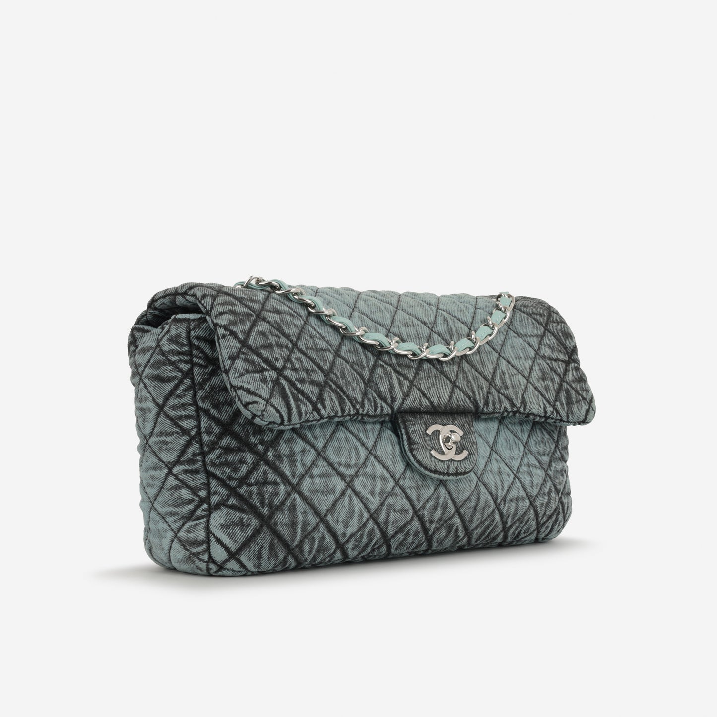 20c Seasonal Jumbo Flap - Teal / Black Denimpression  | Silver Hardware