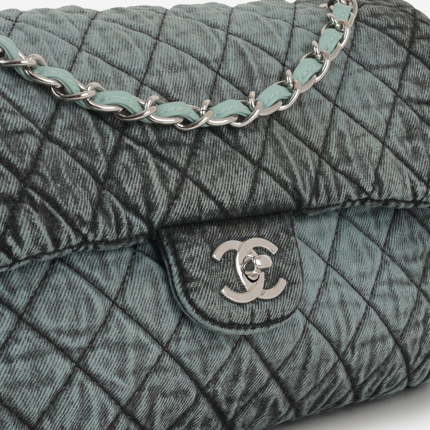 20c Seasonal Jumbo Flap - Teal / Black Denimpression  | Silver Hardware