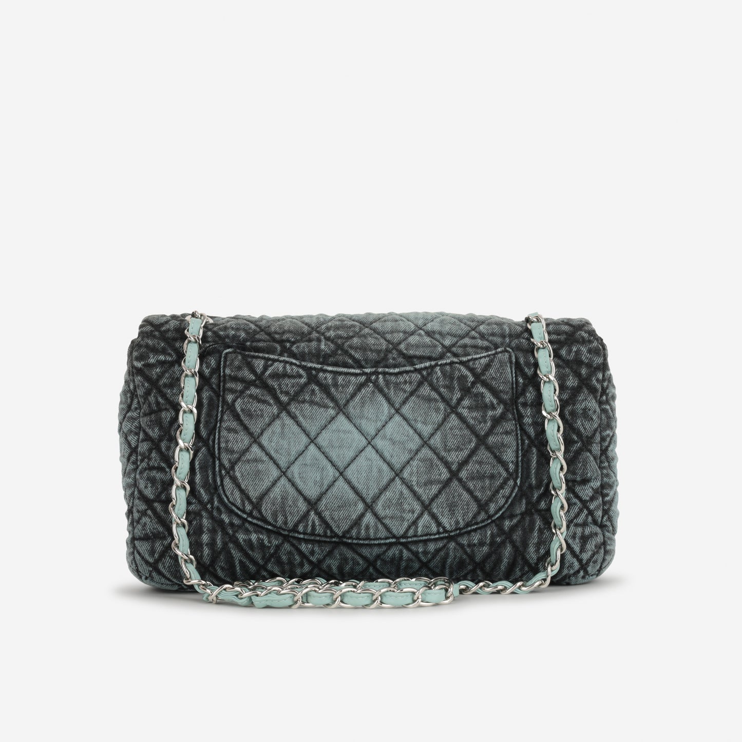20c Seasonal Jumbo Flap - Teal / Black Denimpression  | Silver Hardware