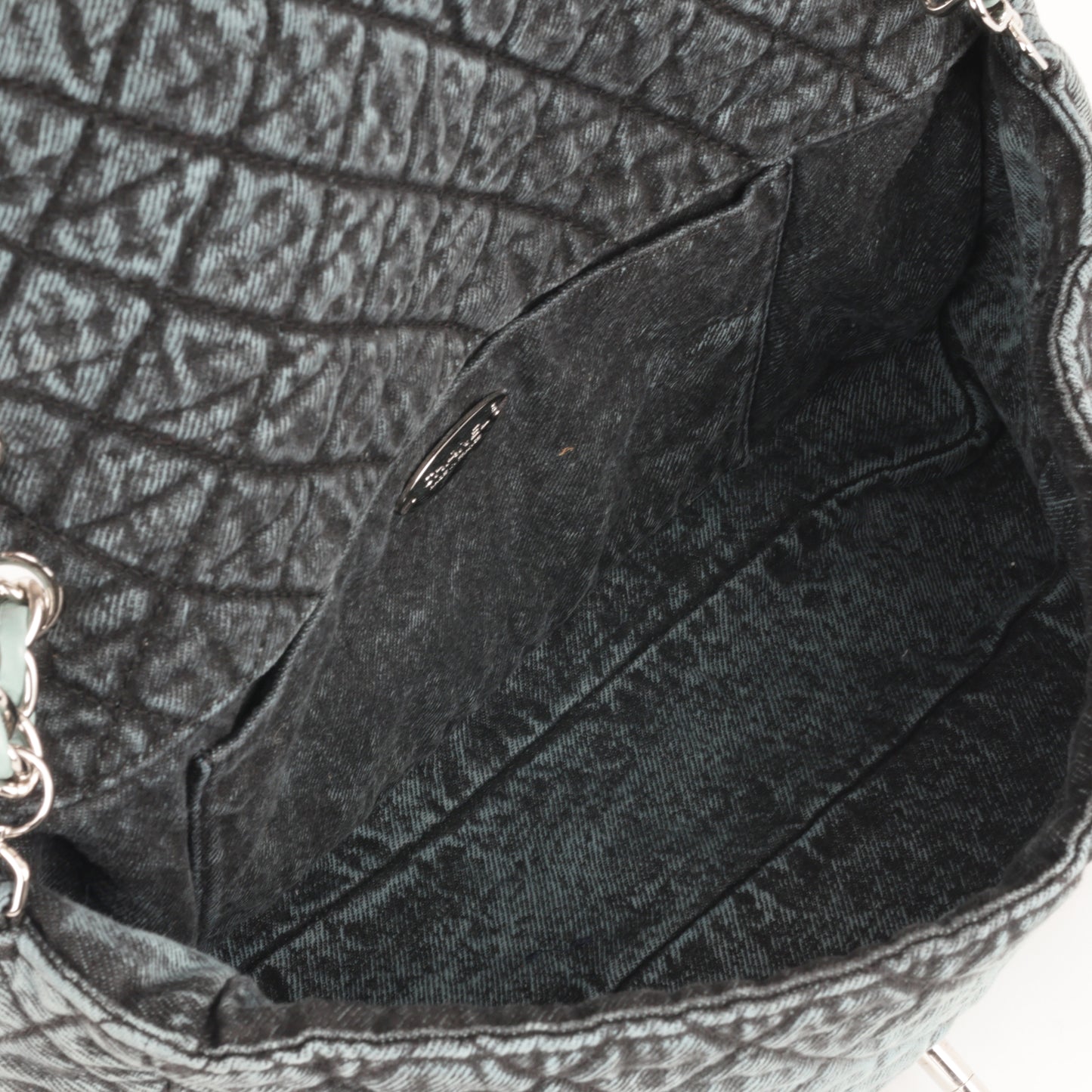 20c Seasonal Jumbo Flap - Teal / Black Denimpression  | Silver Hardware