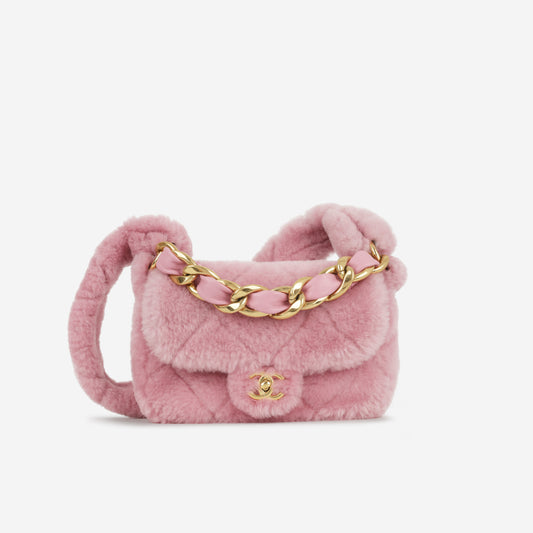 Chanel 22s Quilted Flap - Pink Shearling | Gold Hardware