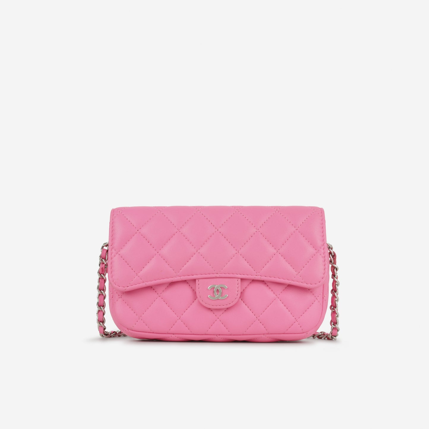 Chanel CC Phone Holder - Hot Pink Lambskin | Silver Hardware