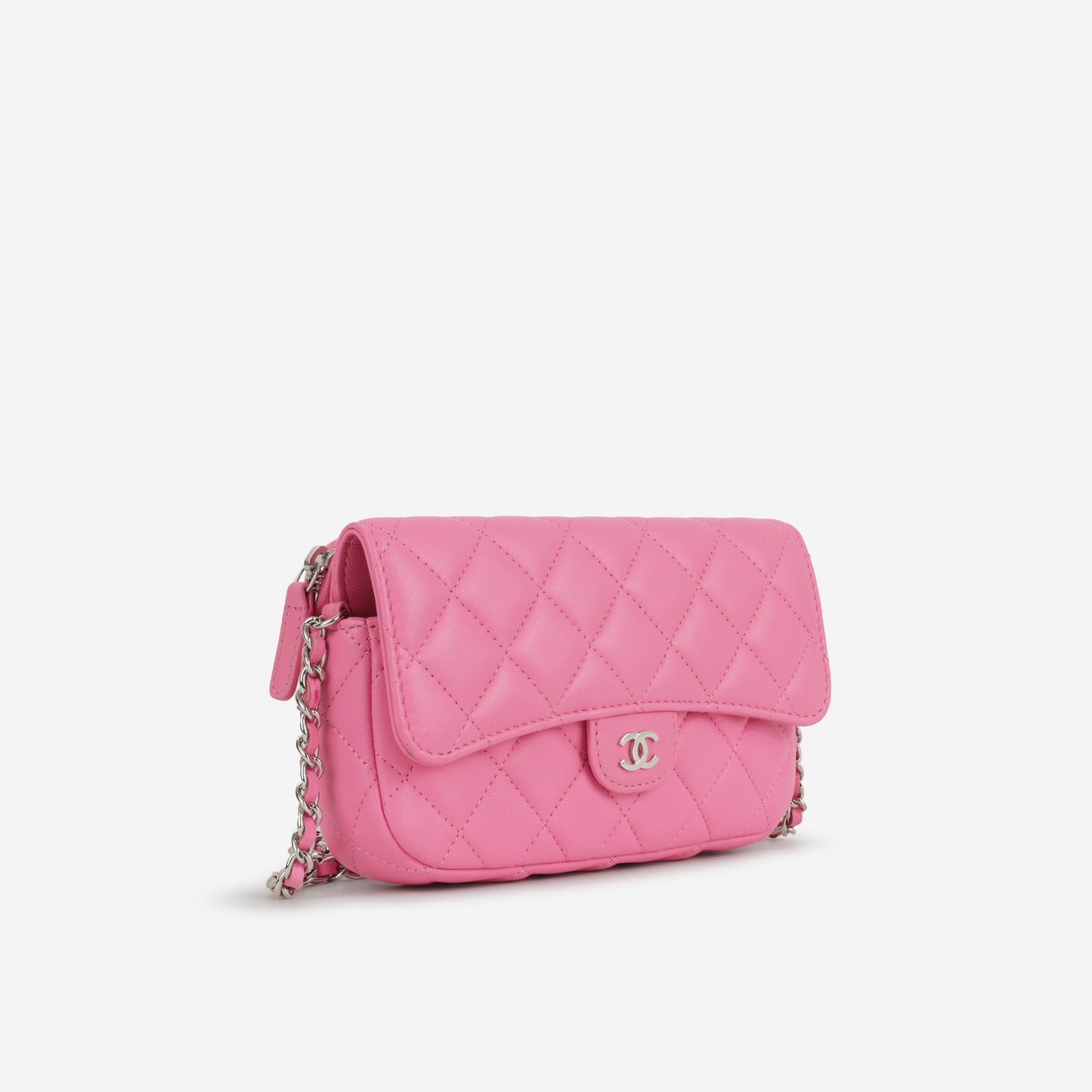Chanel CC Phone Holder - Hot Pink Lambskin | Silver Hardware