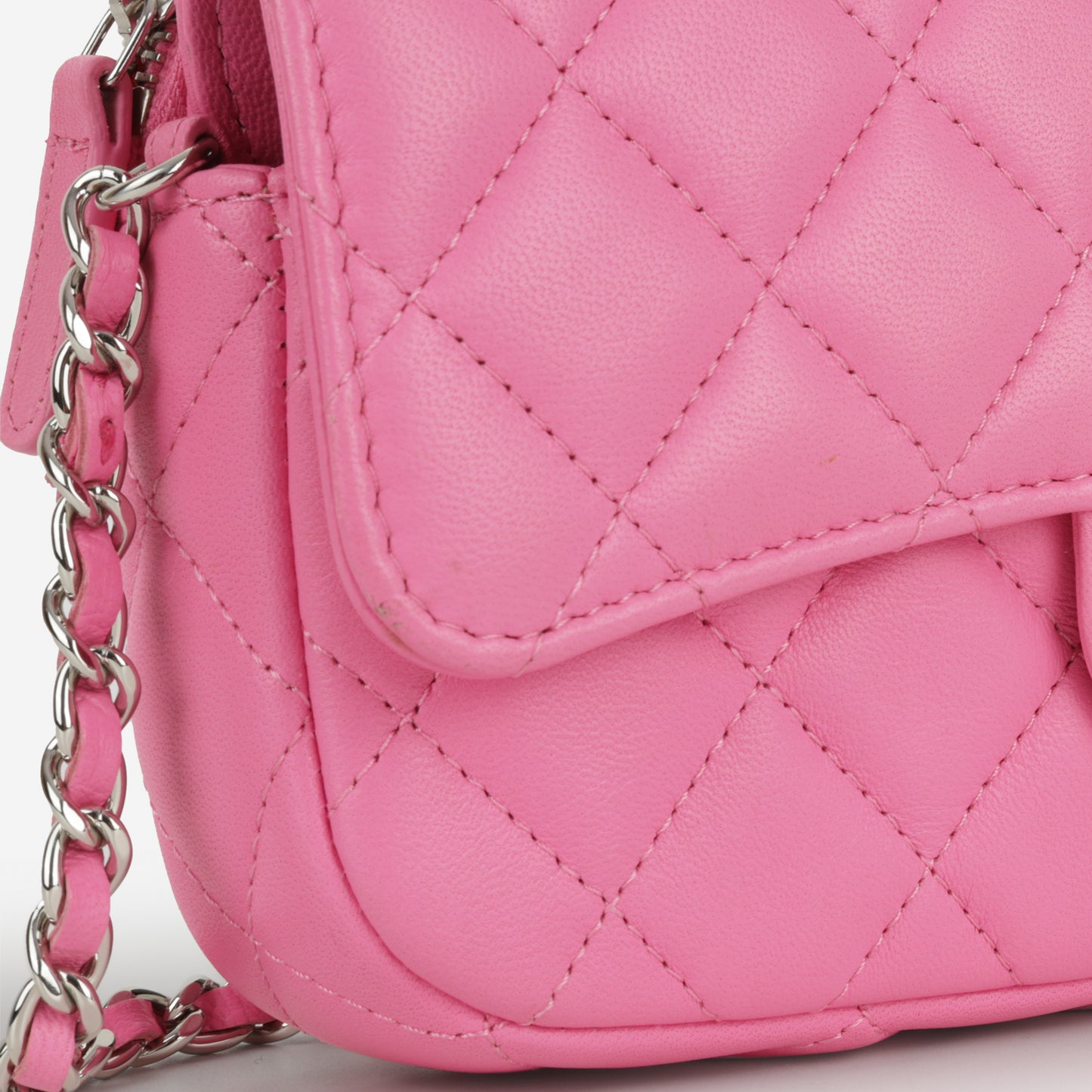 Chanel CC Phone Holder - Hot Pink Lambskin | Silver Hardware