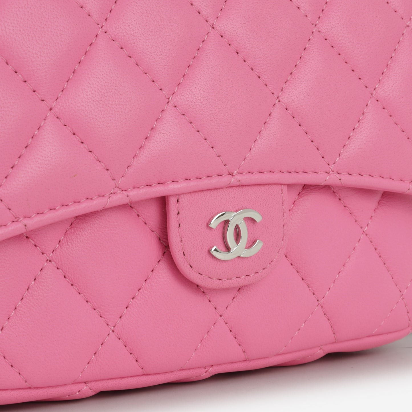 Chanel CC Phone Holder - Hot Pink Lambskin | Silver Hardware