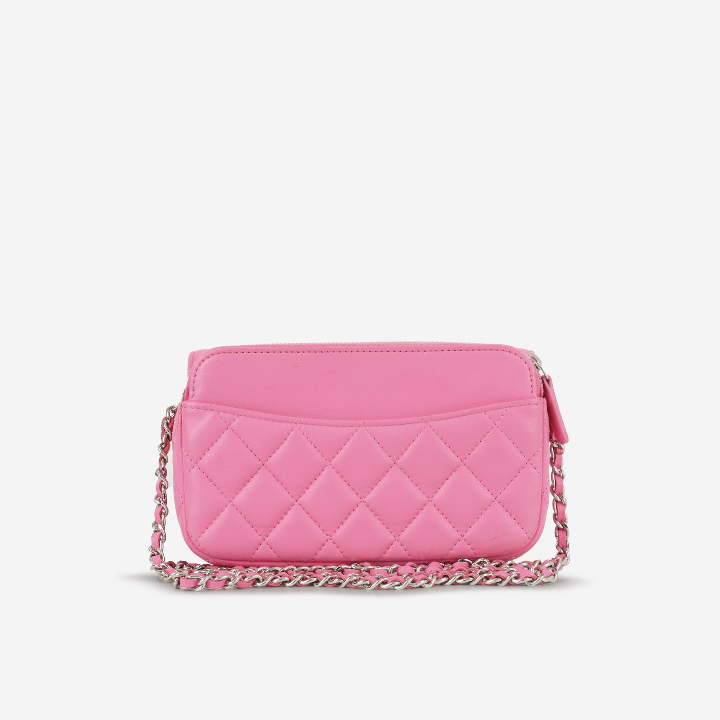 Chanel CC Phone Holder - Hot Pink Lambskin | Silver Hardware