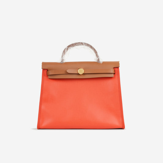 Hermès Herbag 31 - Orange Mecano Berline Toile / Fauve Hunter | Gold Hardware