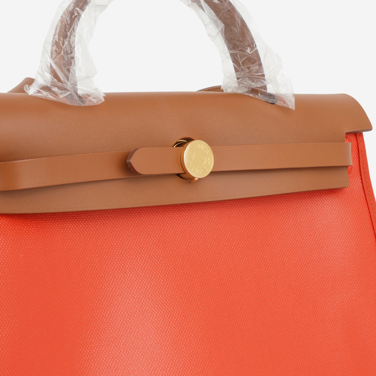 Hermès Herbag 31 - Orange Mecano Berline Toile / Fauve Hunter | Gold Hardware