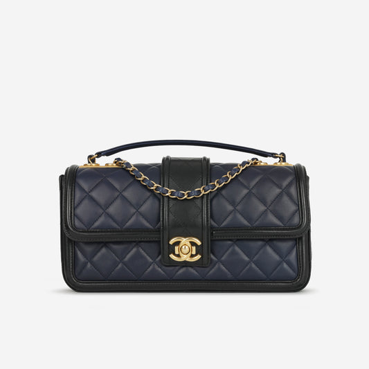 Chanel Large Elegant CC Flap - Navy/Black Lambskin | Gold Hardware
