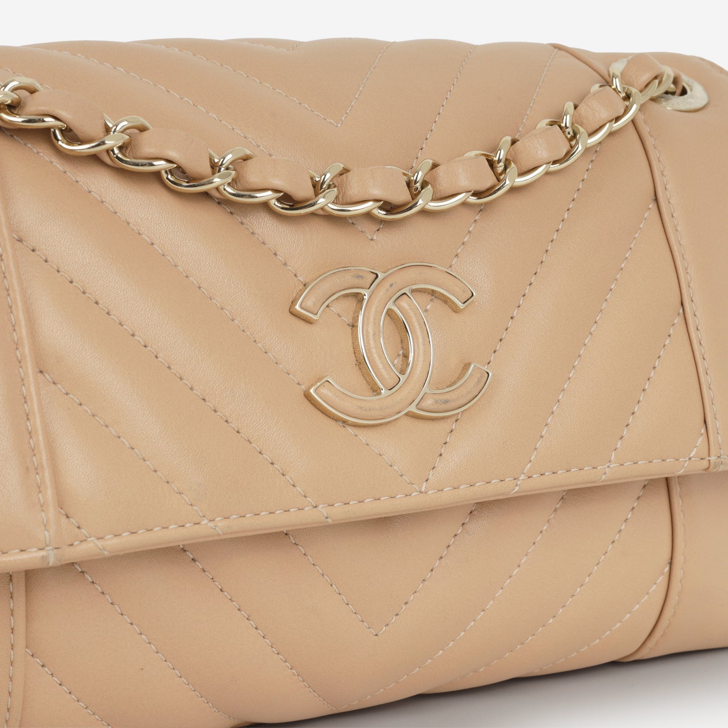 Chanel Small Daily Flap - Beige Calfskin | Champagne Gold Hardware