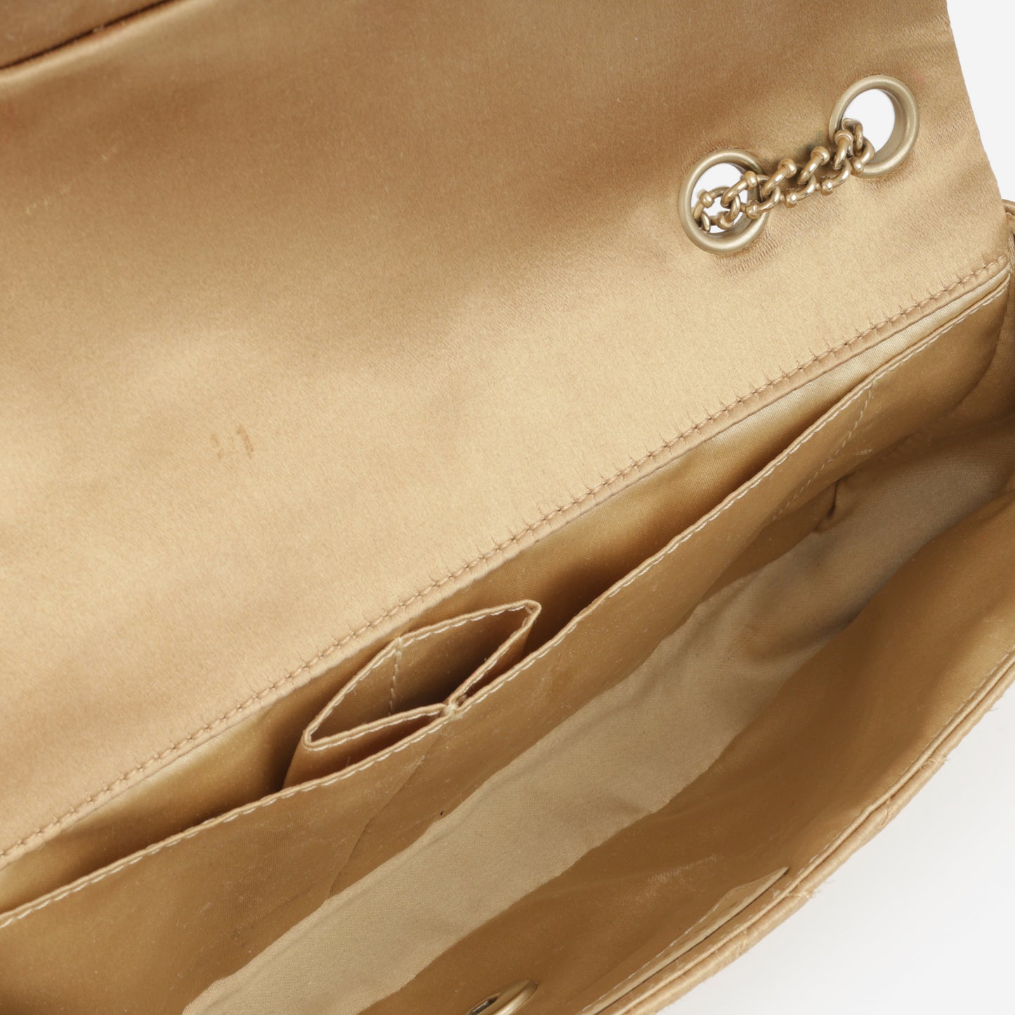 Chanel Pearl East West Flap Bag - Beige Satin | Jewelled CC