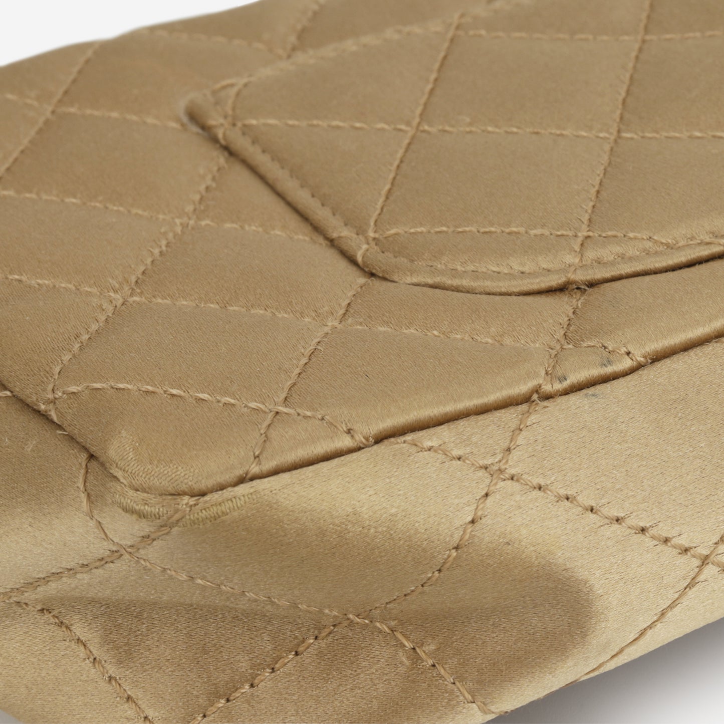 Chanel Pearl East West Flap Bag - Beige Satin | Jewelled CC