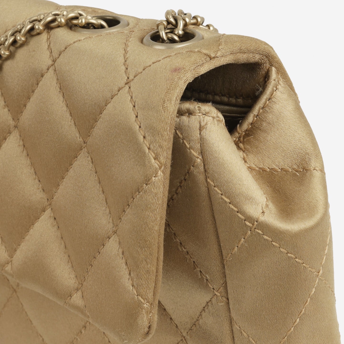 Chanel Pearl East West Flap Bag - Beige Satin | Jewelled CC