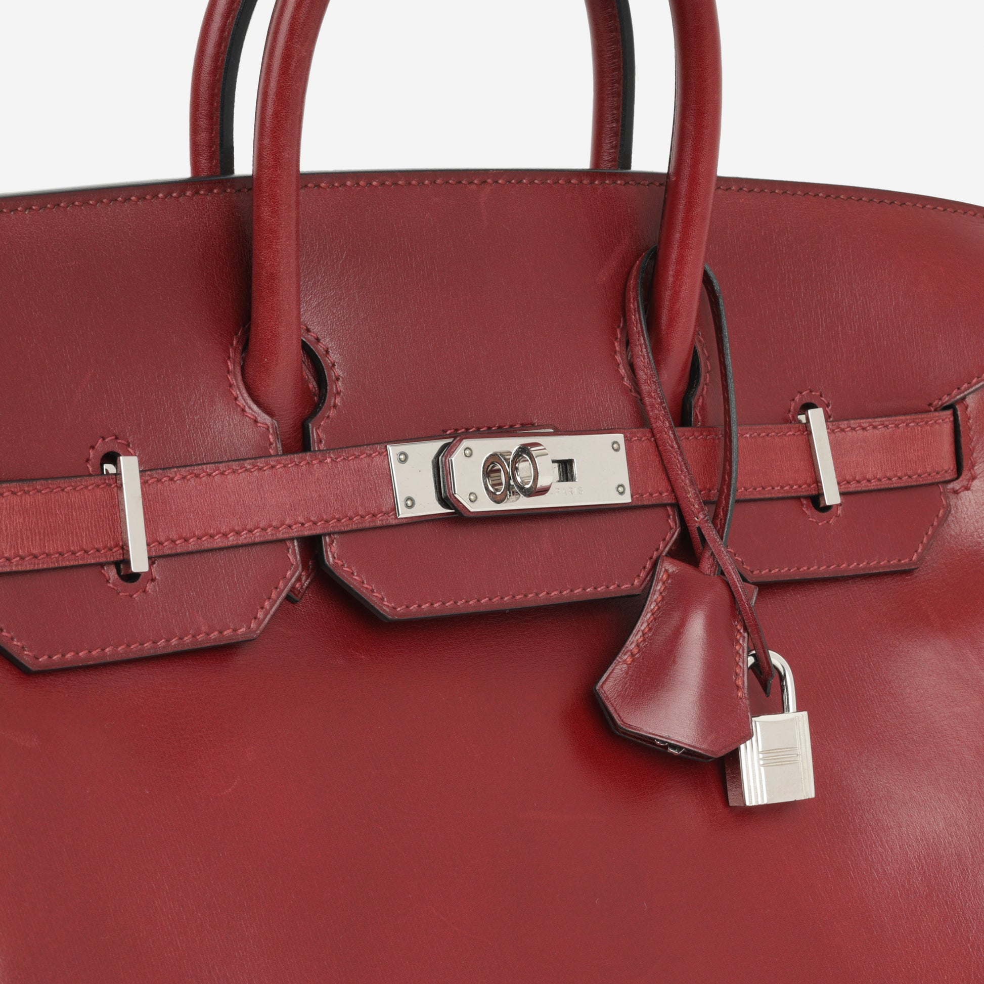 Hermès Vintage Birkin Hac 32 Rouge H Box Calf Palladium