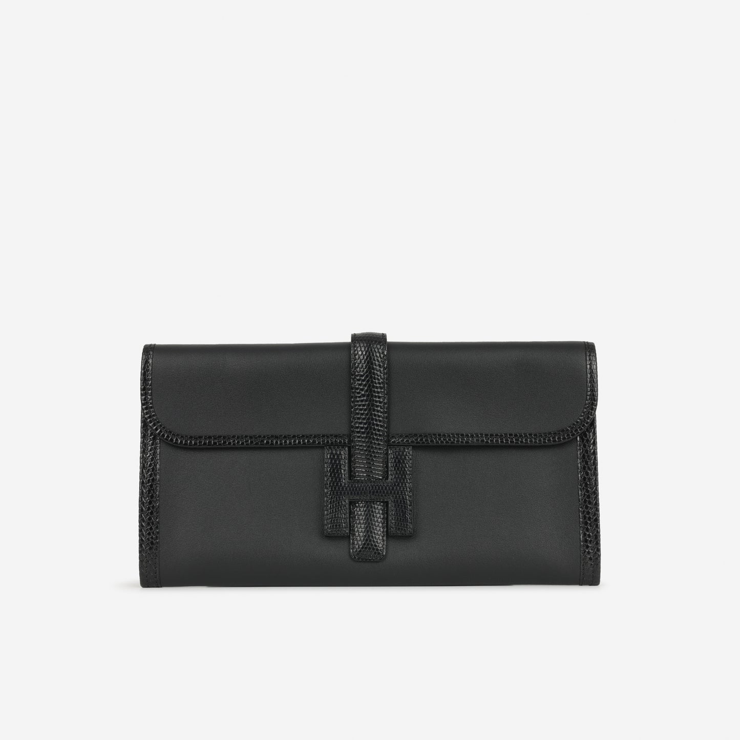 Hermès Jige Clutch 29 - Noir Swift / Noir Varanus Shiny Niloticus Lizard