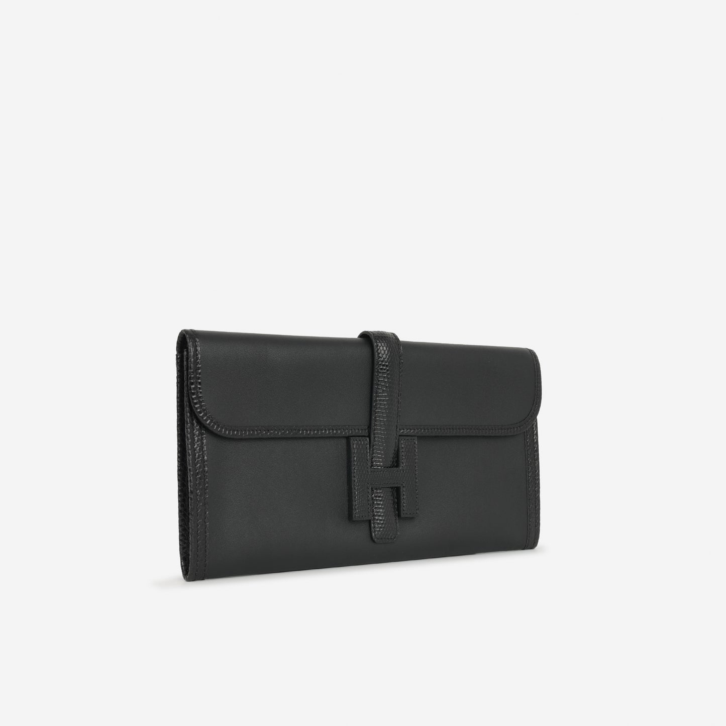 Hermès Jige Clutch 29 - Noir Swift / Noir Varanus Shiny Niloticus Lizard