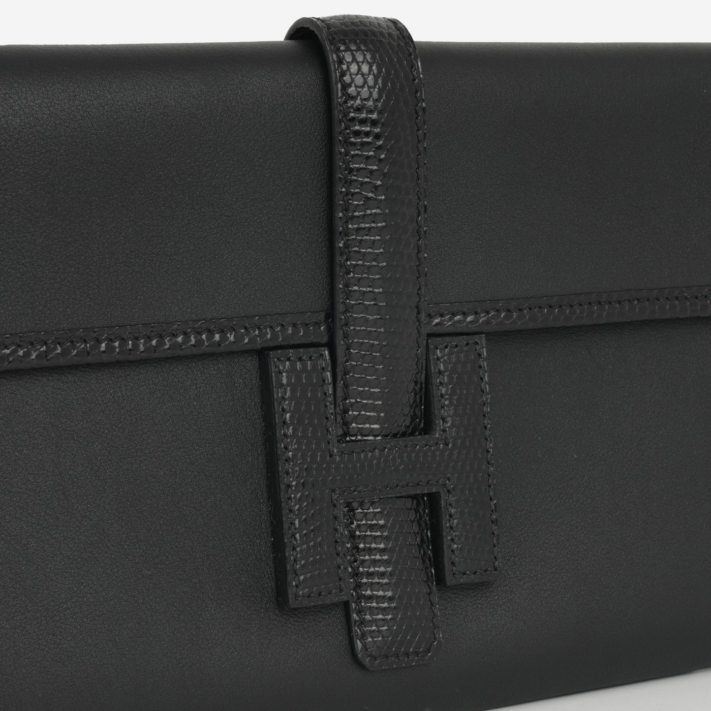 Hermès Jige Clutch 29 - Noir Swift / Noir Varanus Shiny Niloticus Lizard