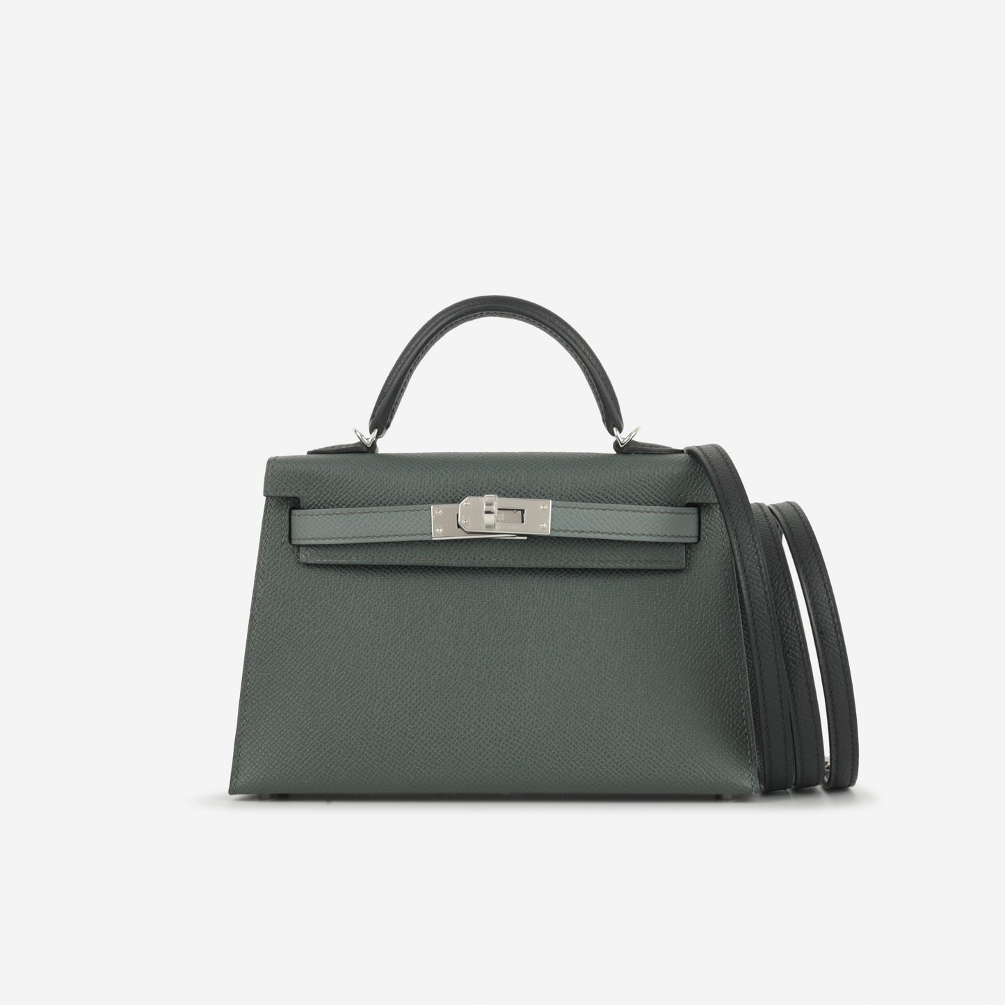 Hermès Mini Kelly Tricolore - Vert Amande / Noir Epsom / Vert Mangrove | Palladium Hardware