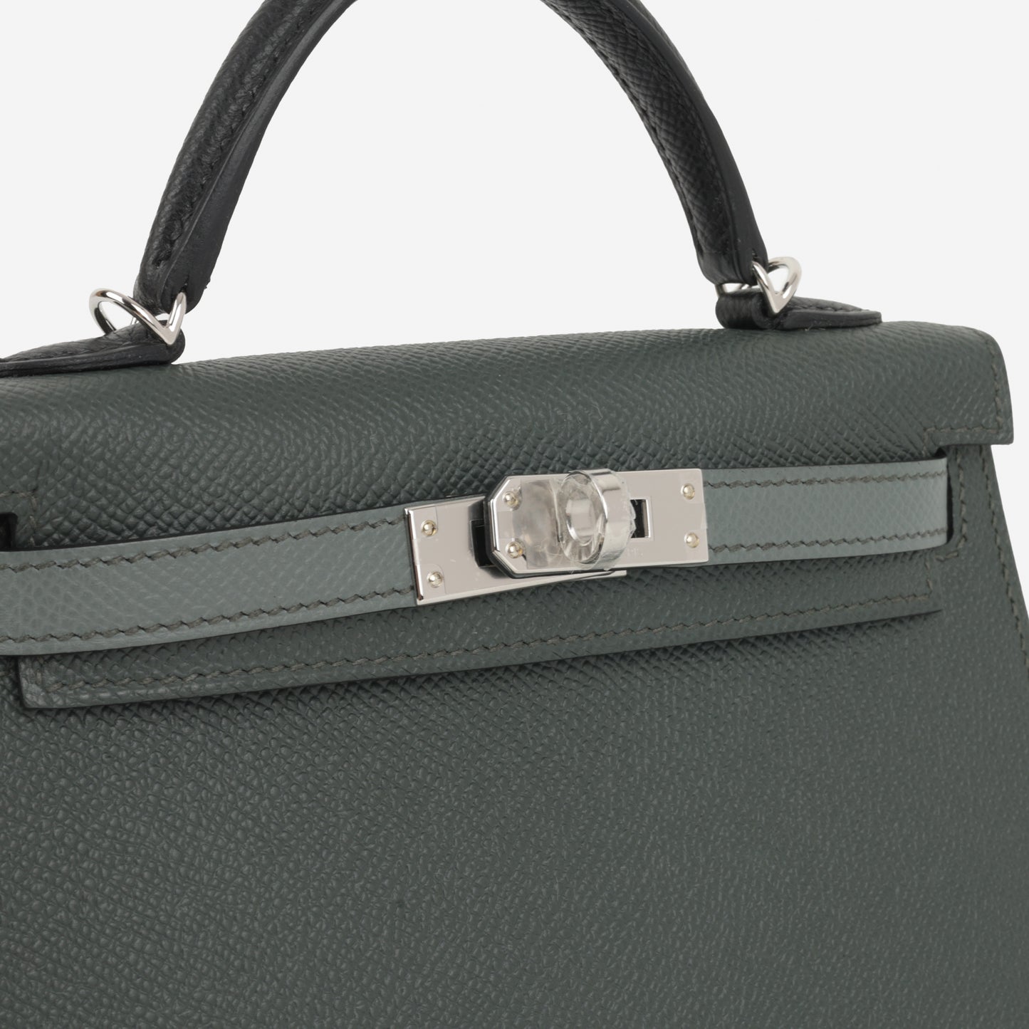 Hermès Mini Kelly Tricolore - Vert Amande / Noir Epsom / Vert Mangrove | Palladium Hardware