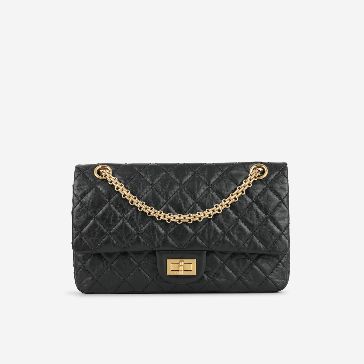 2.55 Reissue 225 - Black Crumpled Calfskin | Gold Hardware