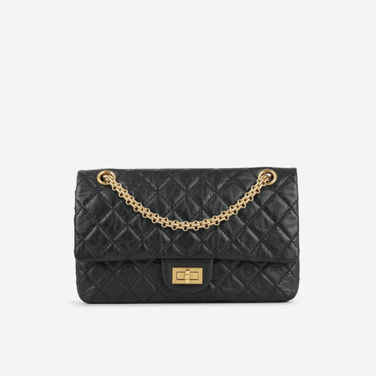 2.55 Reissue 225 - Black Crumpled Calfskin | Gold Hardware