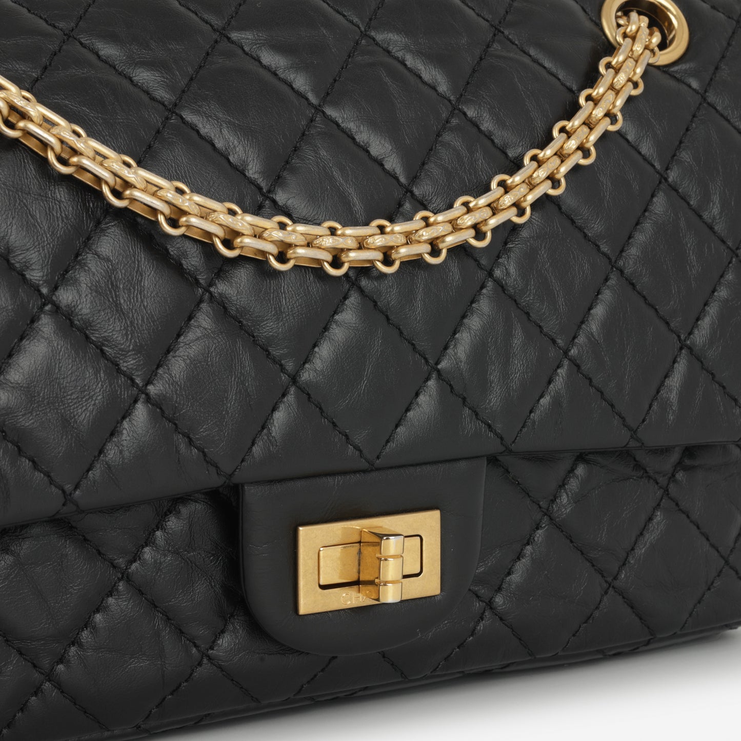 2.55 Reissue 225 - Black Crumpled Calfskin | Gold Hardware