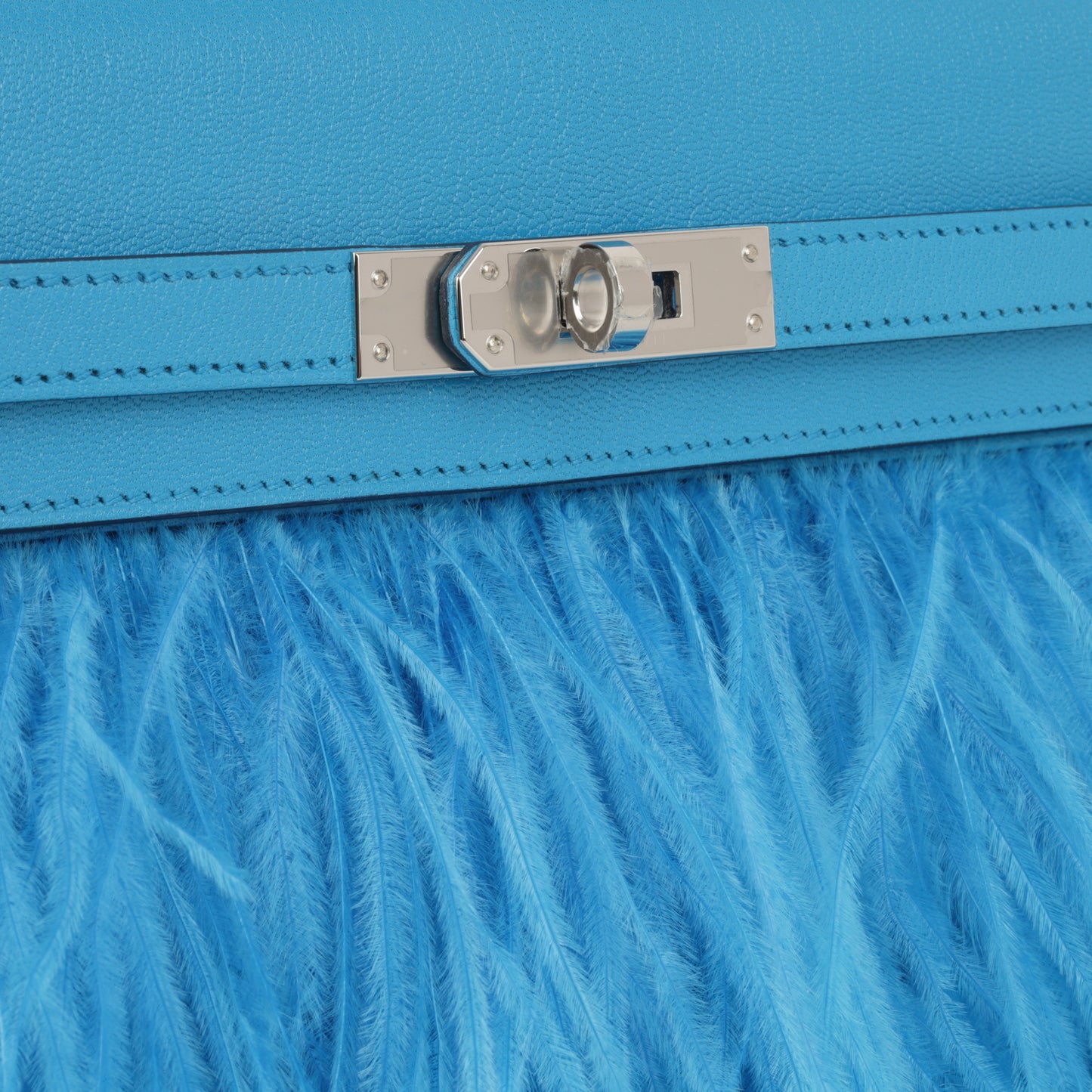 Hermès Kelly Elan Foile - Bleu Frida Chevre Chamkila / Plumes D'Autruche | Palladium Hardware