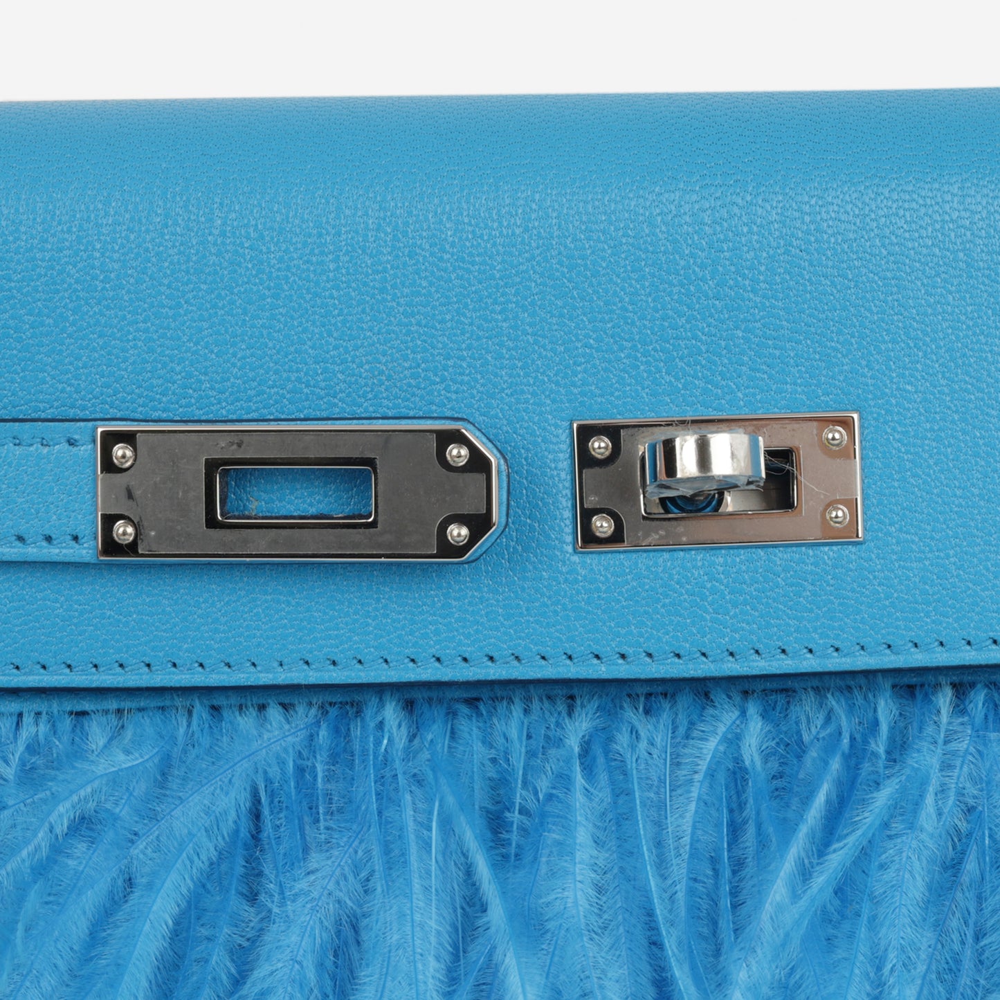 Hermès Kelly Elan Foile - Bleu Frida Chevre Chamkila / Plumes D'Autruche | Palladium Hardware