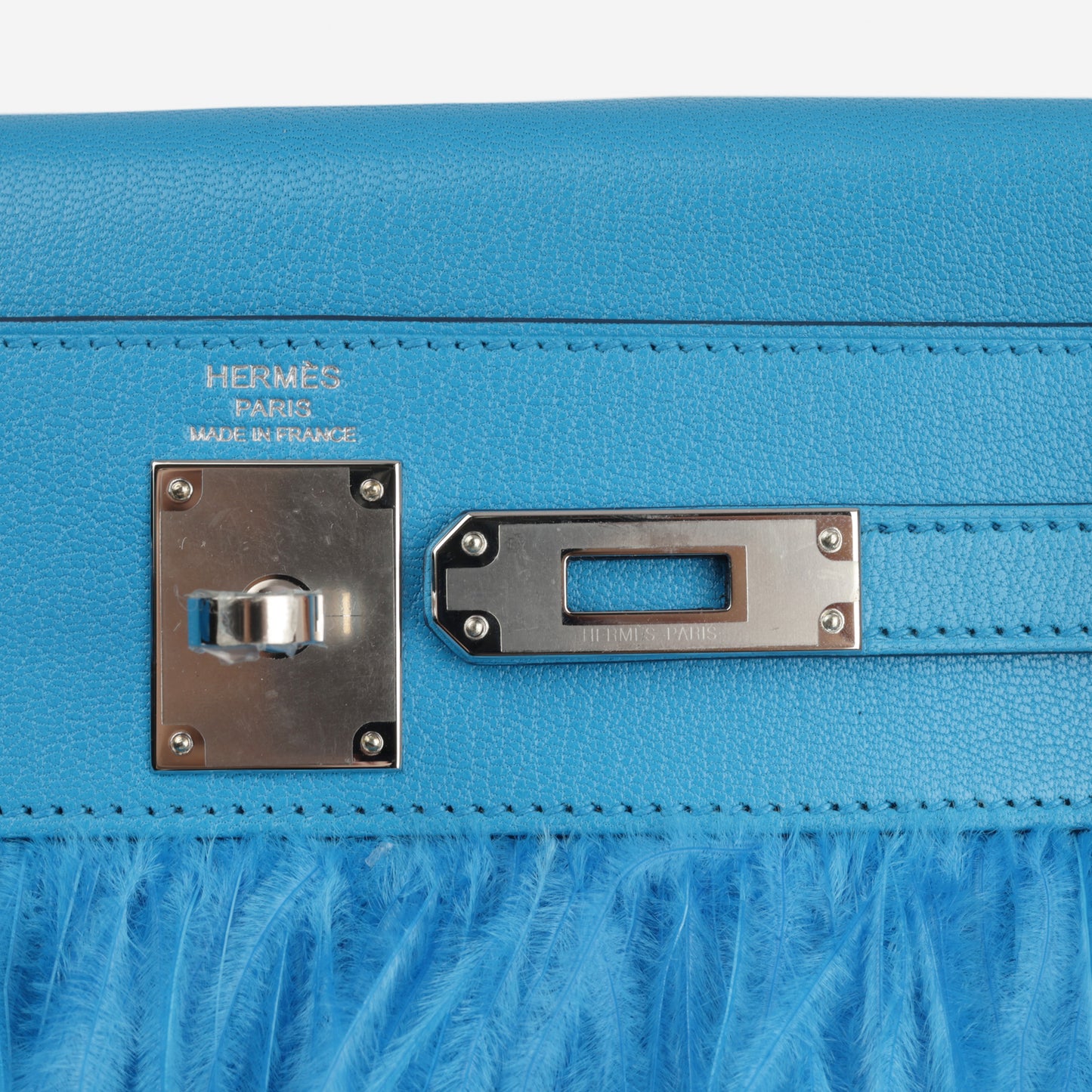 Hermès Kelly Elan Foile - Bleu Frida Chevre Chamkila / Plumes D'Autruche | Palladium Hardware