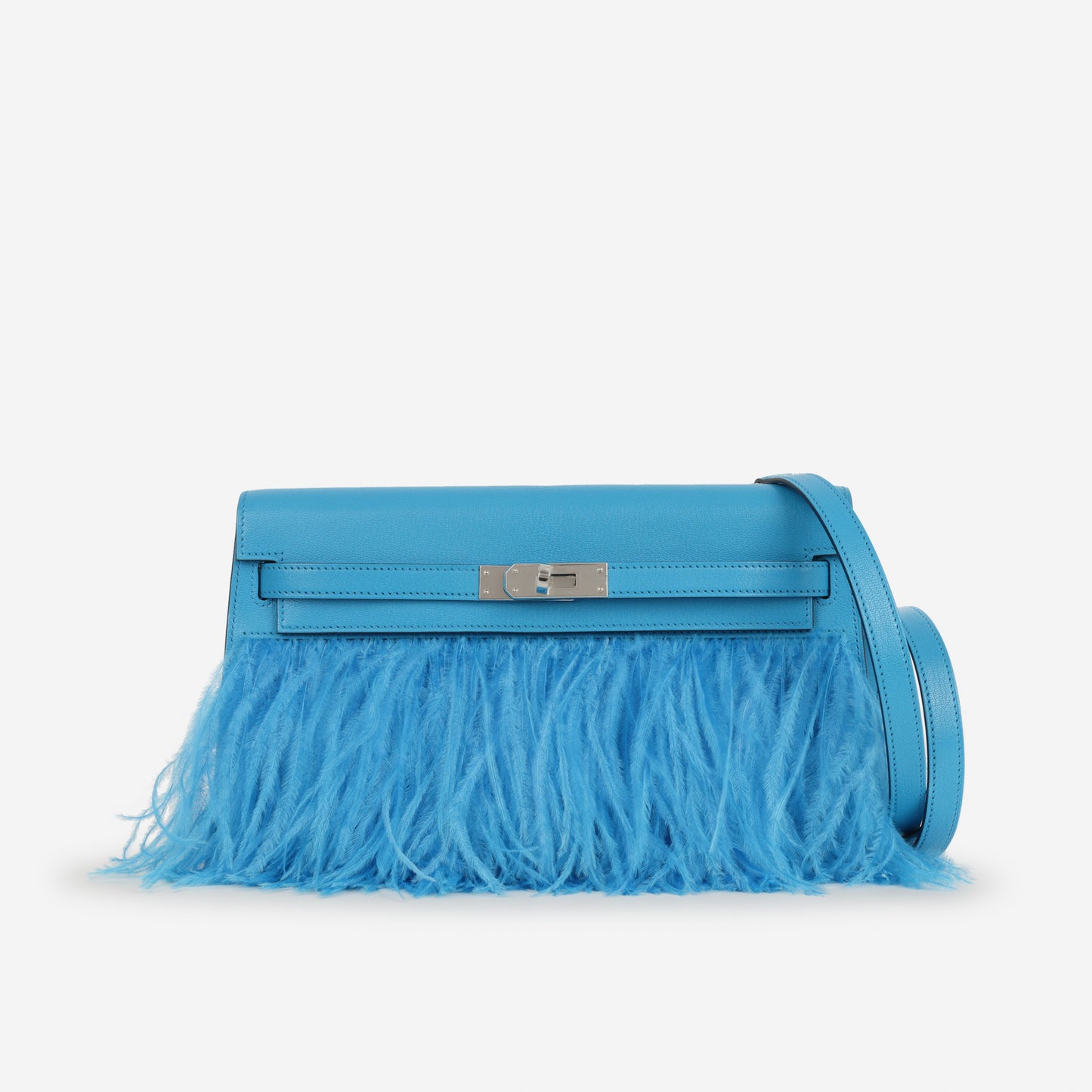 Hermès Kelly Elan Foile - Bleu Frida Chevre Chamkila / Plumes D'Autruche | Palladium Hardware