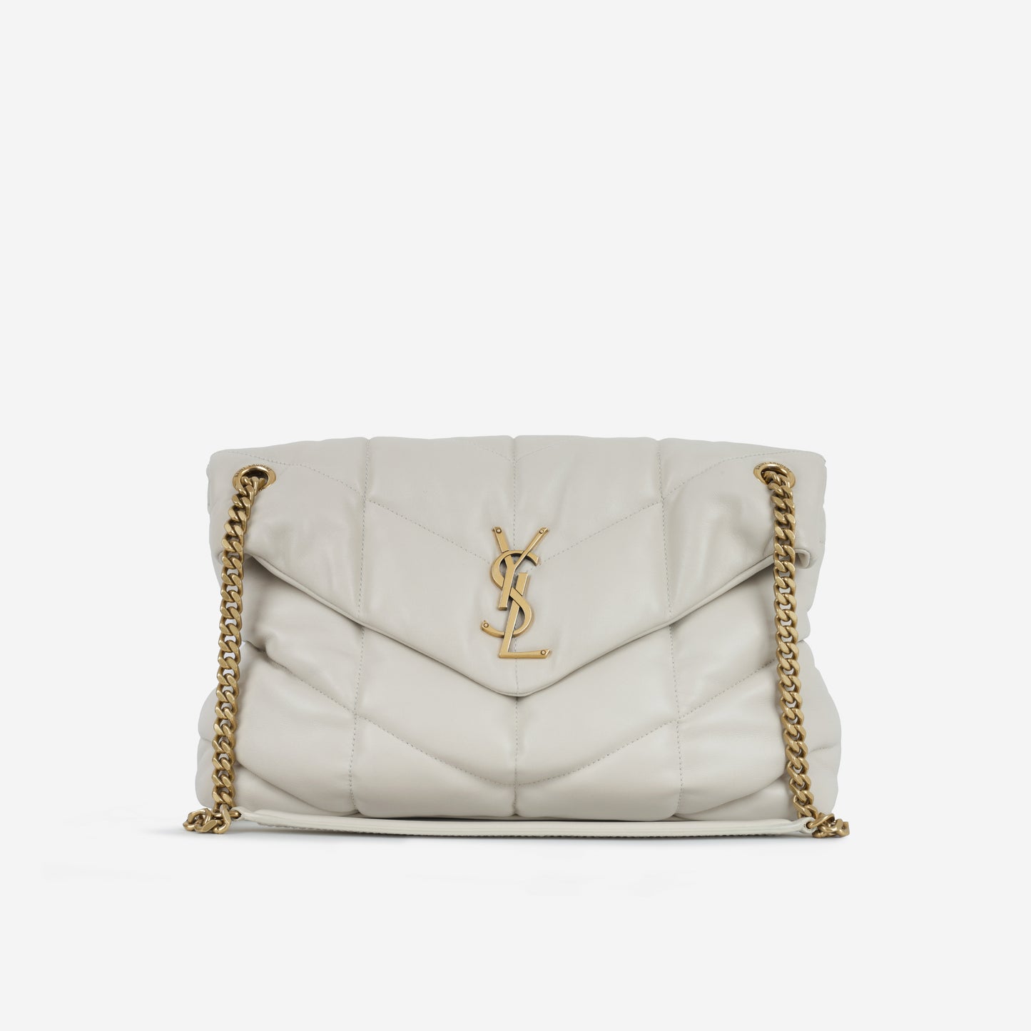Saint Laurent Medium Lou Puffer - Ivory Lambskin | Gold Hardware