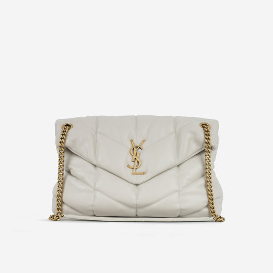 Saint Laurent Medium Lou Puffer - Ivory Lambskin | Gold Hardware