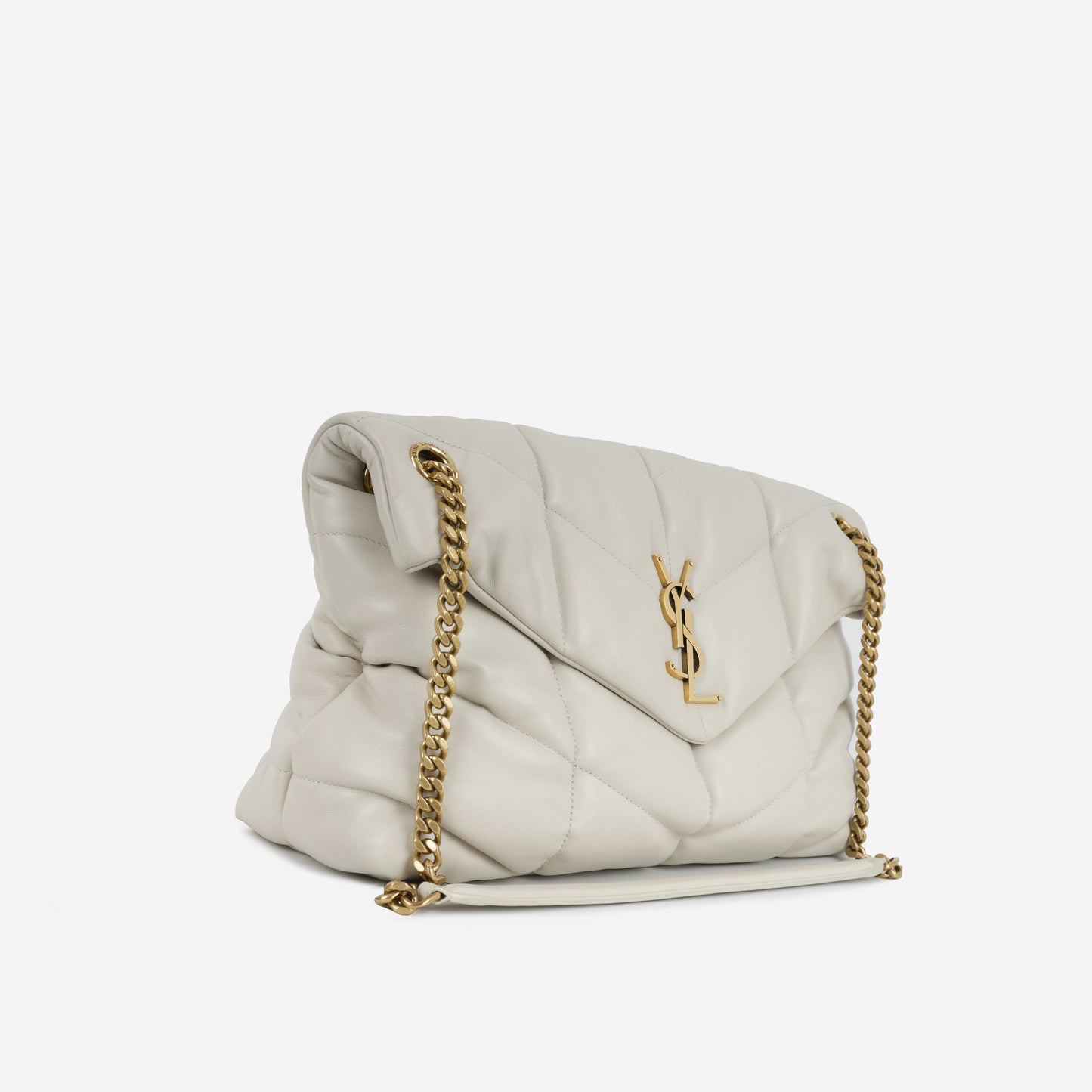 Saint Laurent Medium Lou Puffer - Ivory Lambskin | Gold Hardware