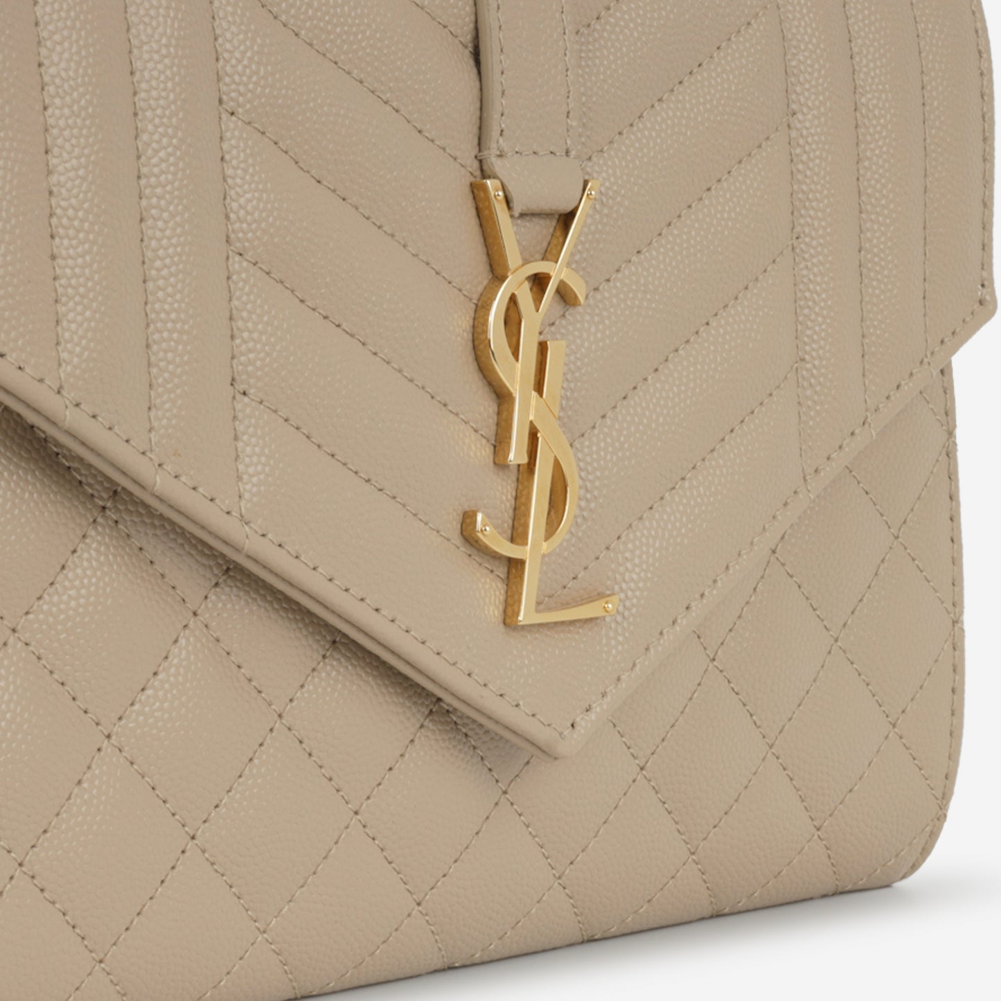 Saint Laurent  Envelope Quilted Clutch - Beige Grained Calfskin | Gold Hardware