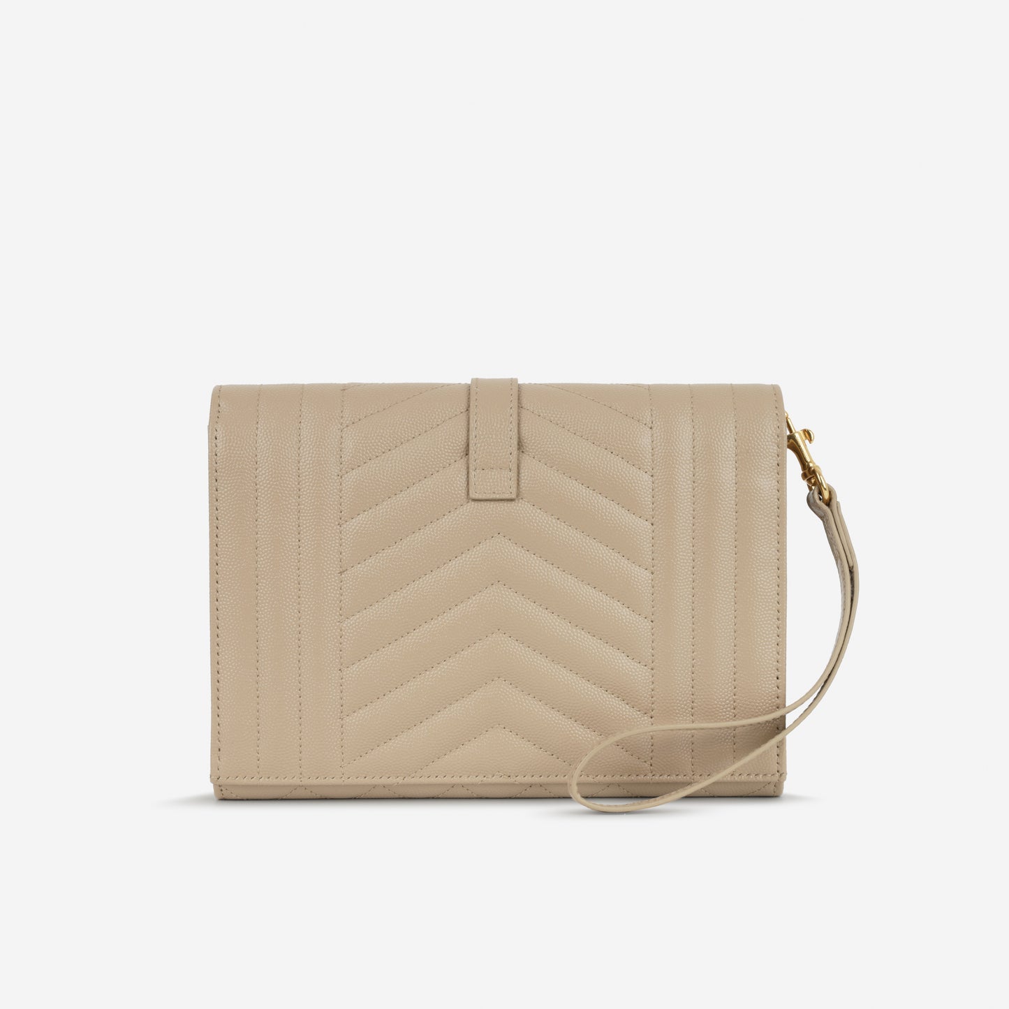 Saint Laurent  Envelope Quilted Clutch - Beige Grained Calfskin | Gold Hardware