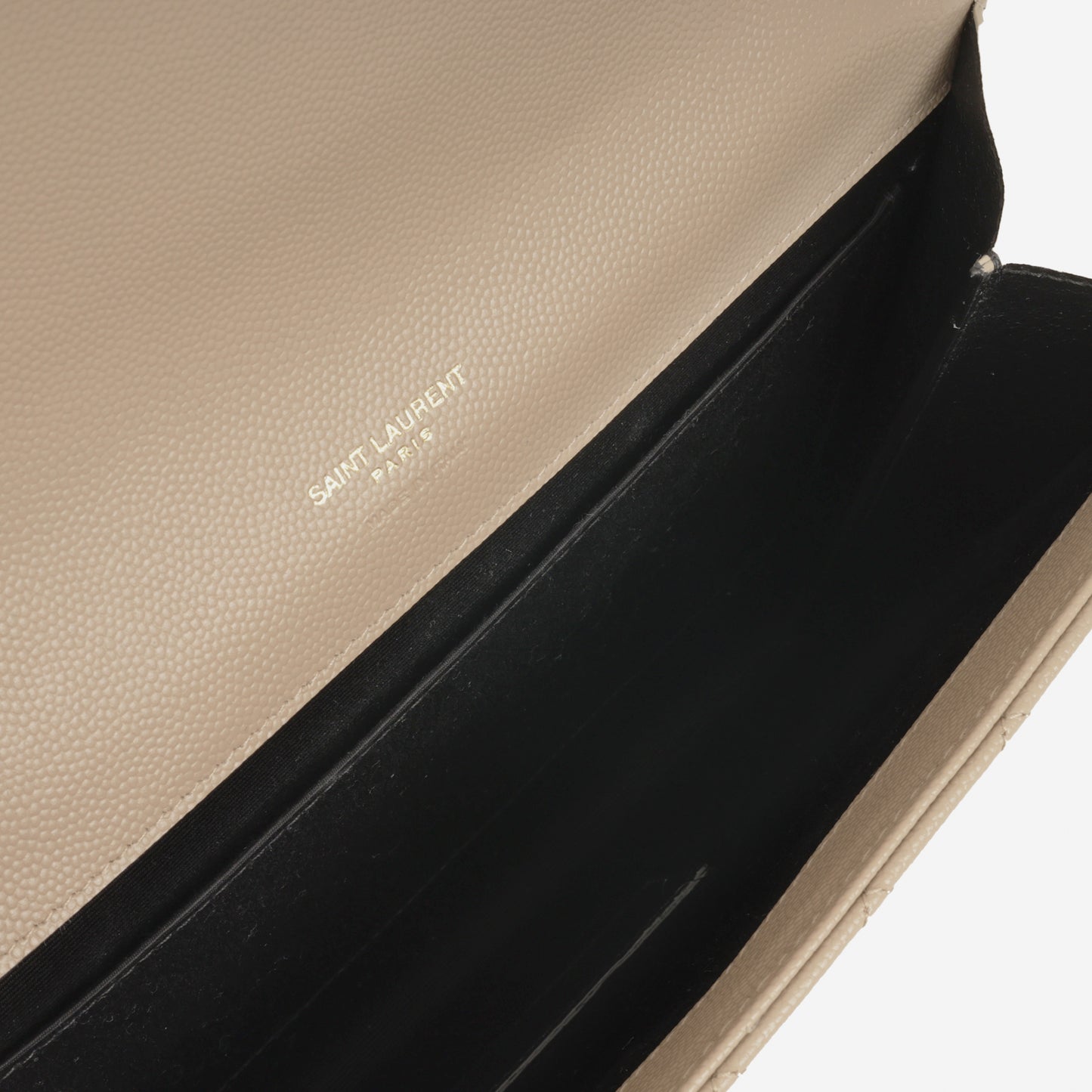 Saint Laurent  Envelope Quilted Clutch - Beige Grained Calfskin | Gold Hardware