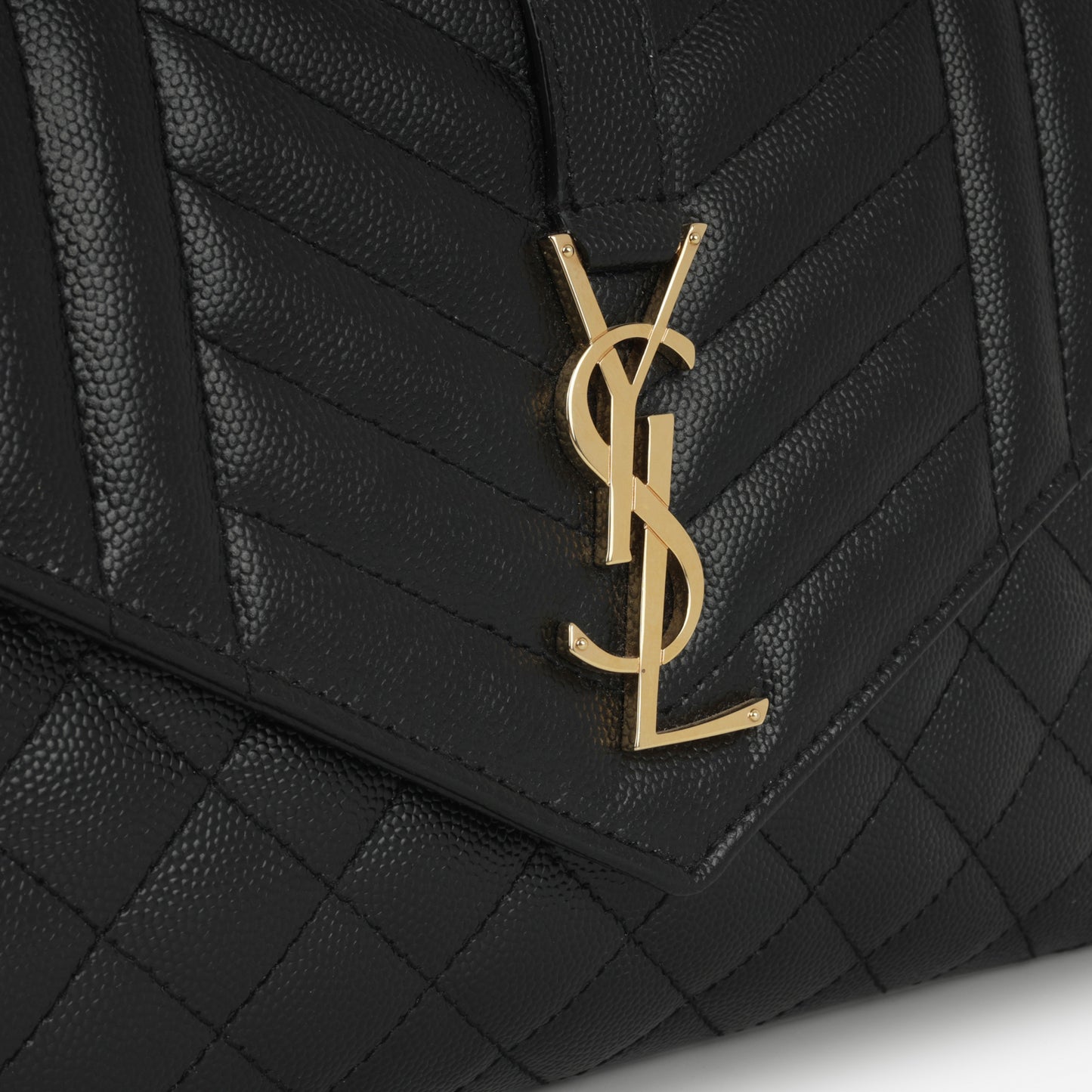 Saint Laurent  Envelope Quilted Clutch - Black Grained Calfskin | Gold Hardware