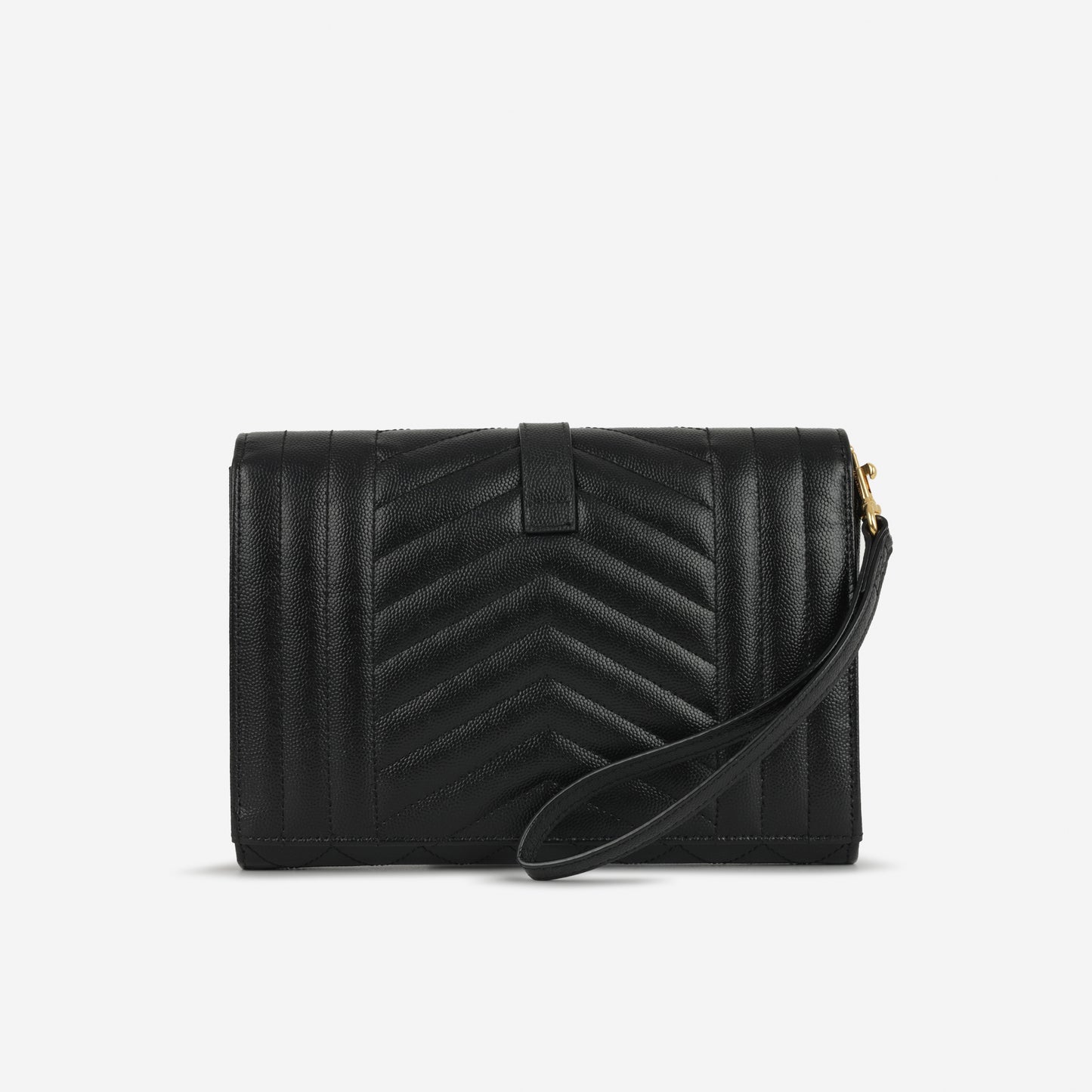 Saint Laurent  Envelope Quilted Clutch - Black Grained Calfskin | Gold Hardware