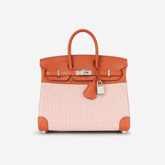 Hermès Birkin 25 - Brique Swift / Mauve Sylvester & Ecru Toile | Palladium Hardware