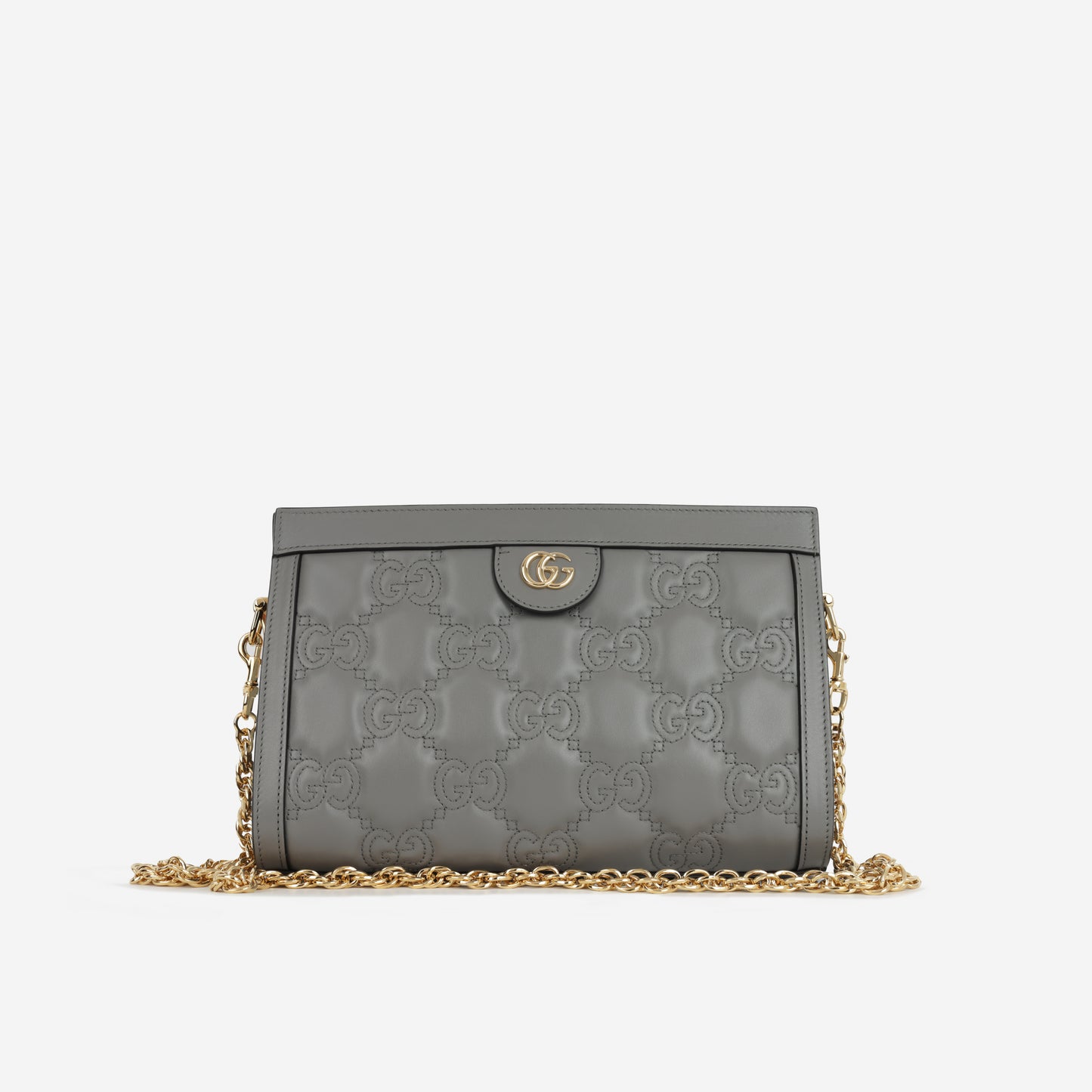 Gucci Ophidia Clasp Clutch on Chain - Grey GG Calfskin | Gold Hardware
