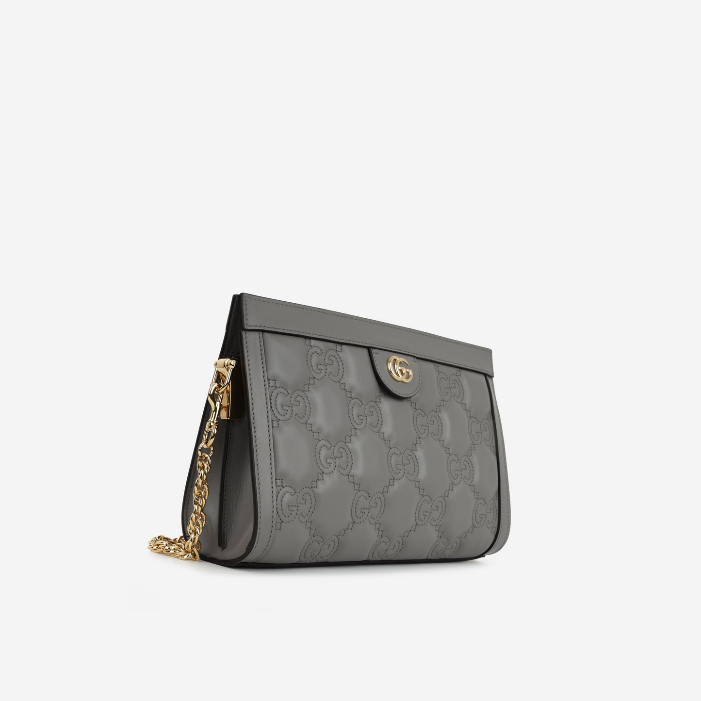 Gucci Ophidia Clasp Clutch on Chain - Grey GG Calfskin | Gold Hardware