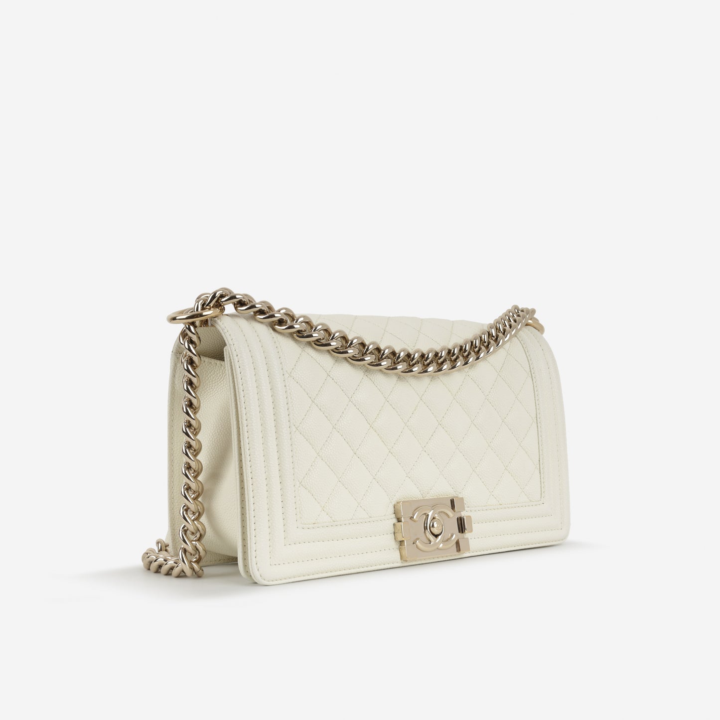 Chanel Old Medium Boy Bag - Ivory Caviar | Gold Hardware