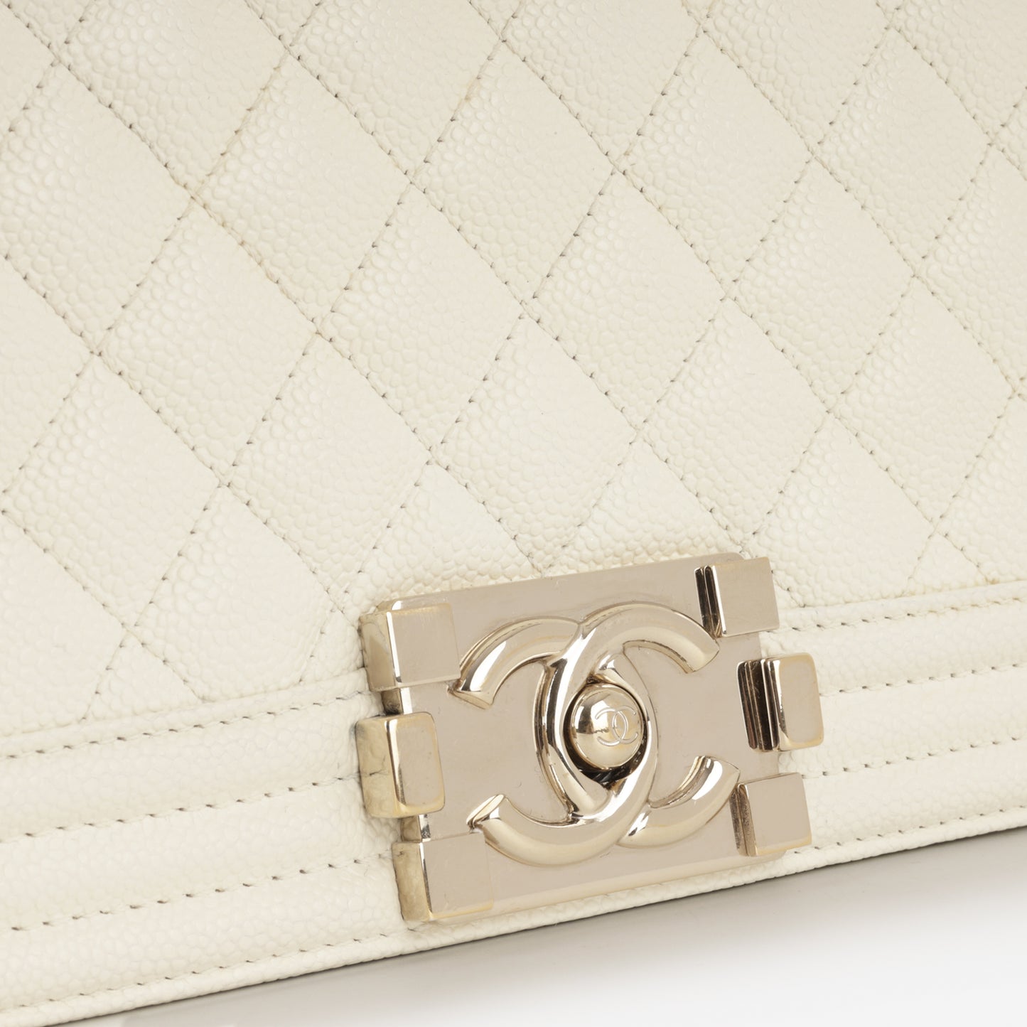 Chanel Old Medium Boy Bag - Ivory Caviar | Gold Hardware