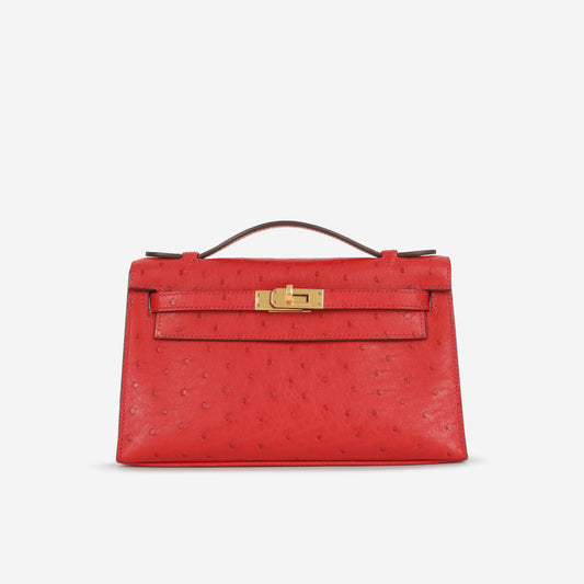 Hermès Kelly Pochette - Rouge Vif Ostrich | Gold Hardware