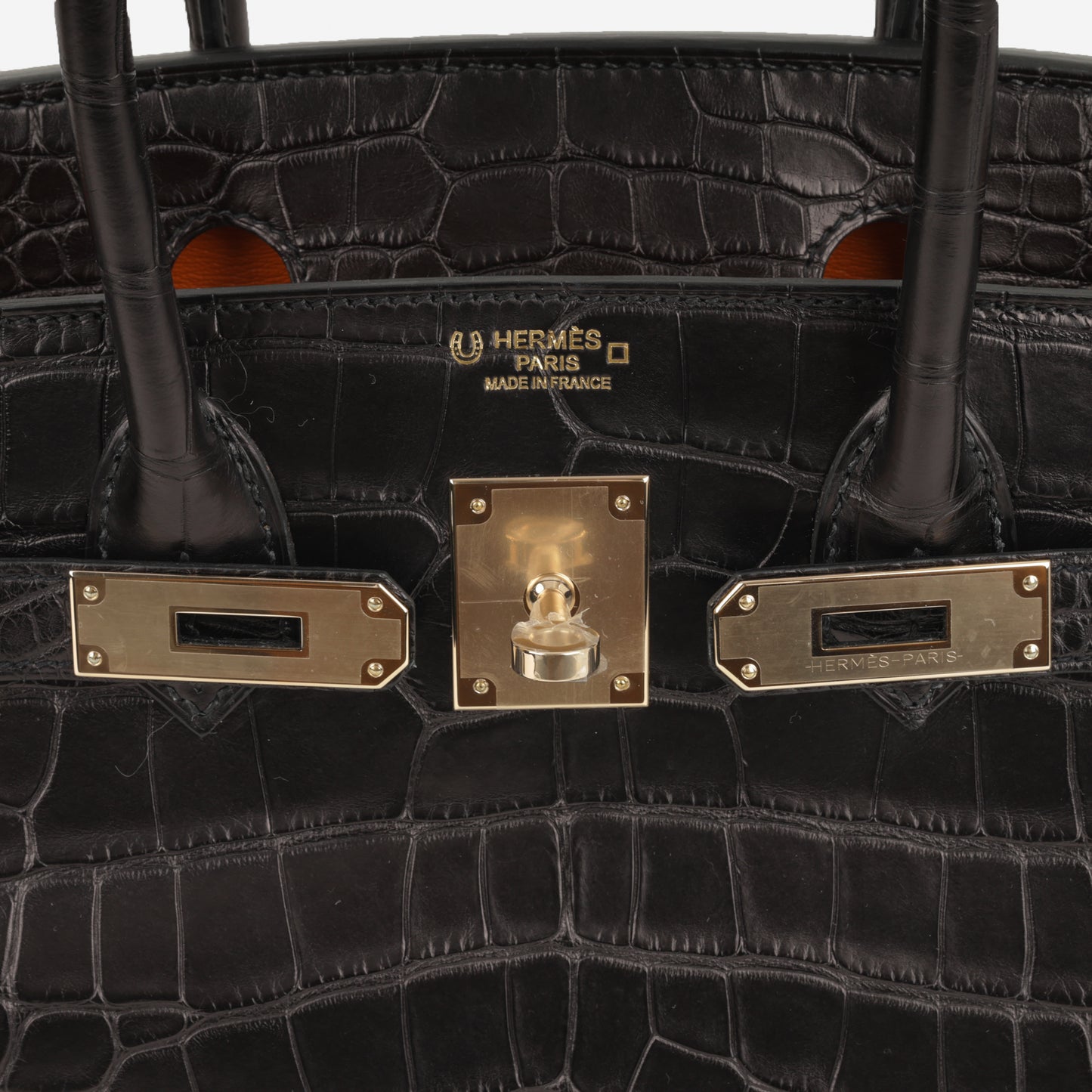 HSS Hermès Birkin 30 - Black Matte Alligator / Orange Interior | Permabrass Hardware