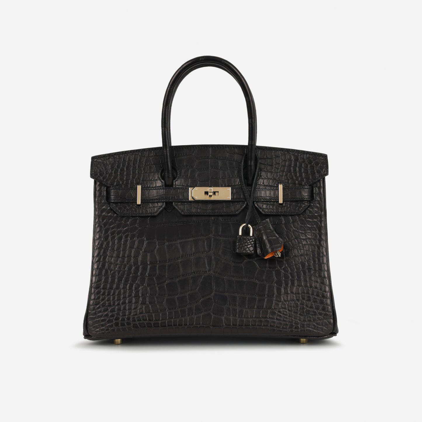 HSS Hermès Birkin 30 - Black Matte Alligator / Orange Interior | Permabrass Hardware