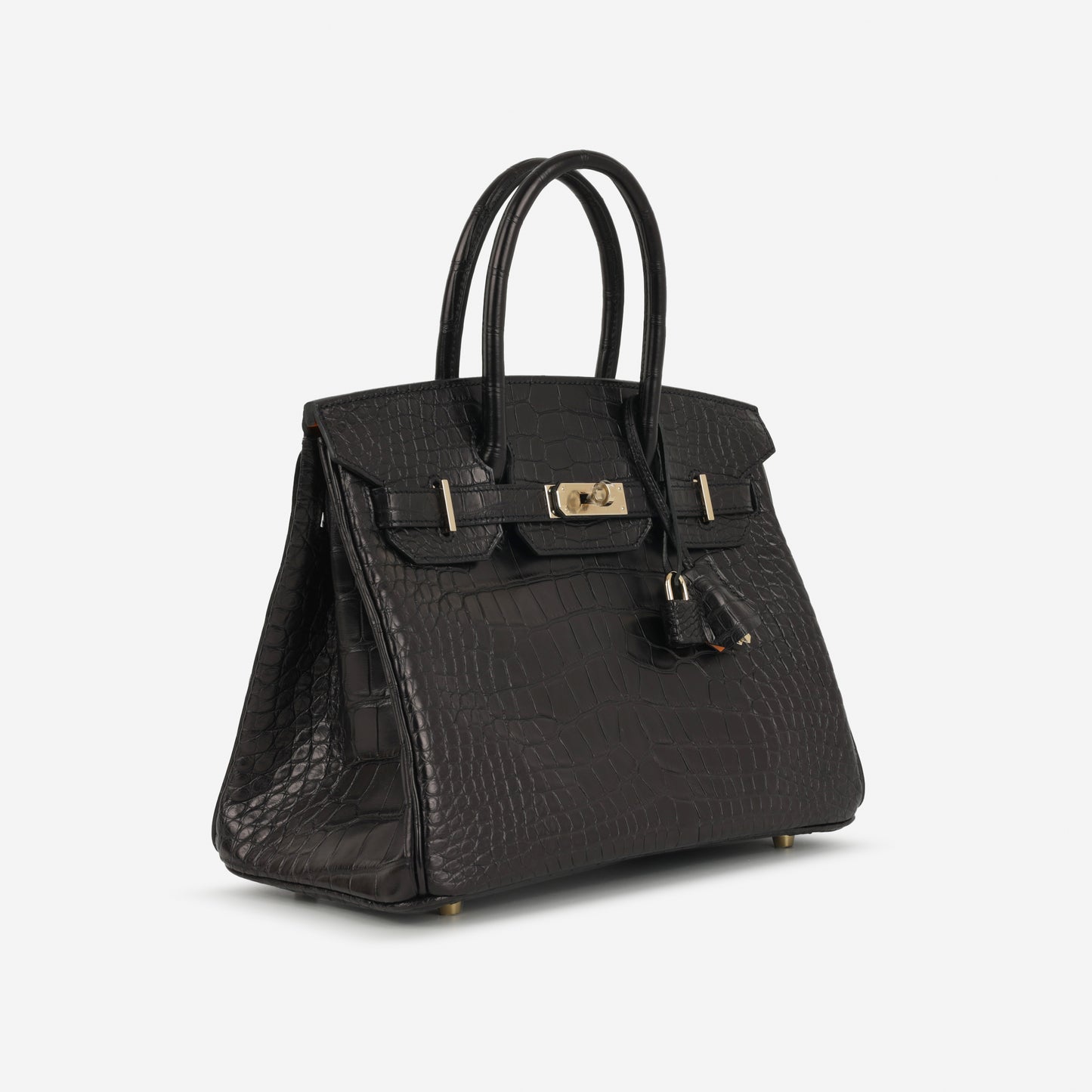 HSS Hermès Birkin 30 - Black Matte Alligator / Orange Interior | Permabrass Hardware