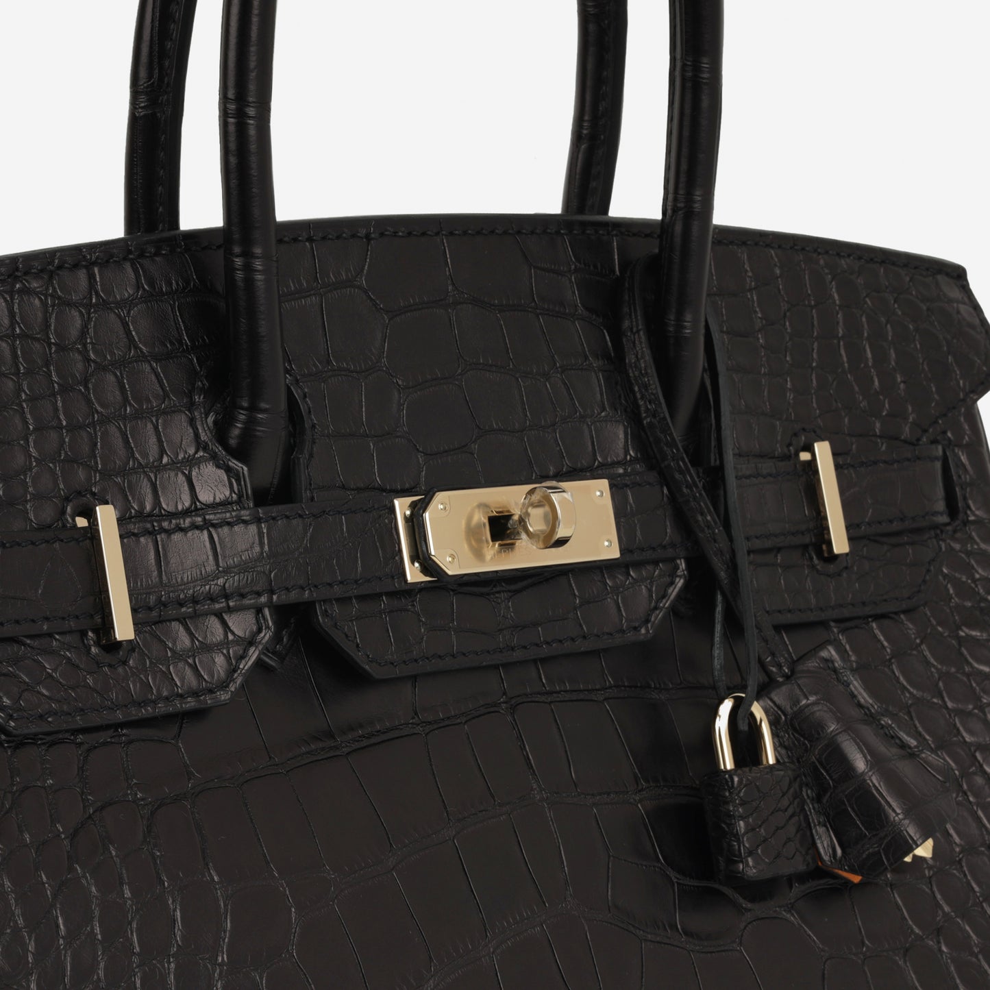 HSS Hermès Birkin 30 - Black Matte Alligator / Orange Interior | Permabrass Hardware